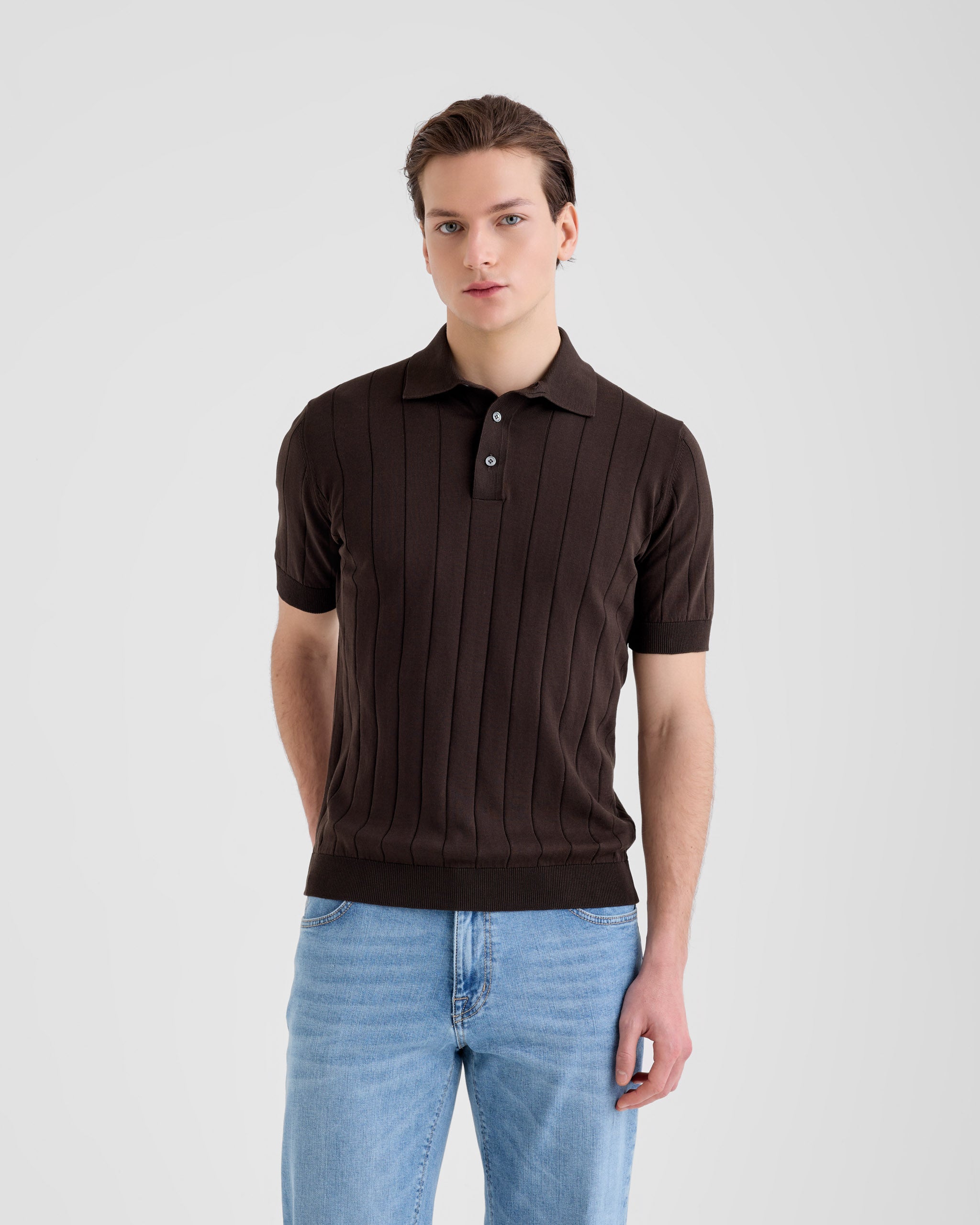 Men's Rice Stitch Crepe Cotton Polo brown – Filippo De Laurentiis