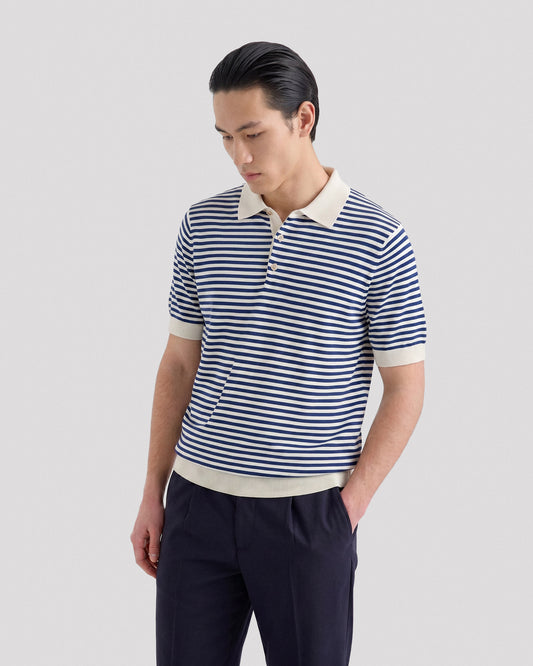 Polo manica corta latte-blu royal | Filippo De Laurentiis