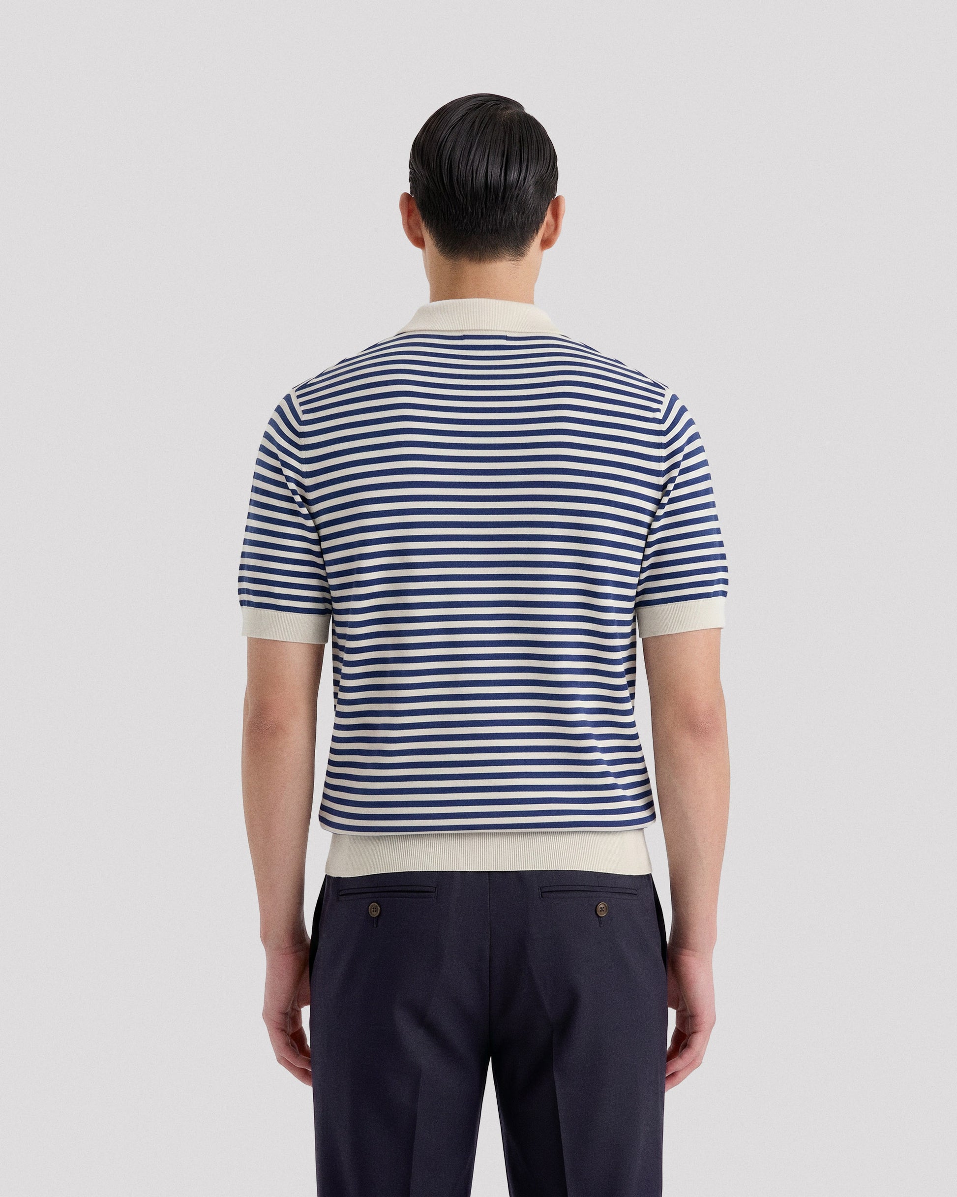 Short sleeve polo sweater latte-blu royal | Filippo De Laurentiis
