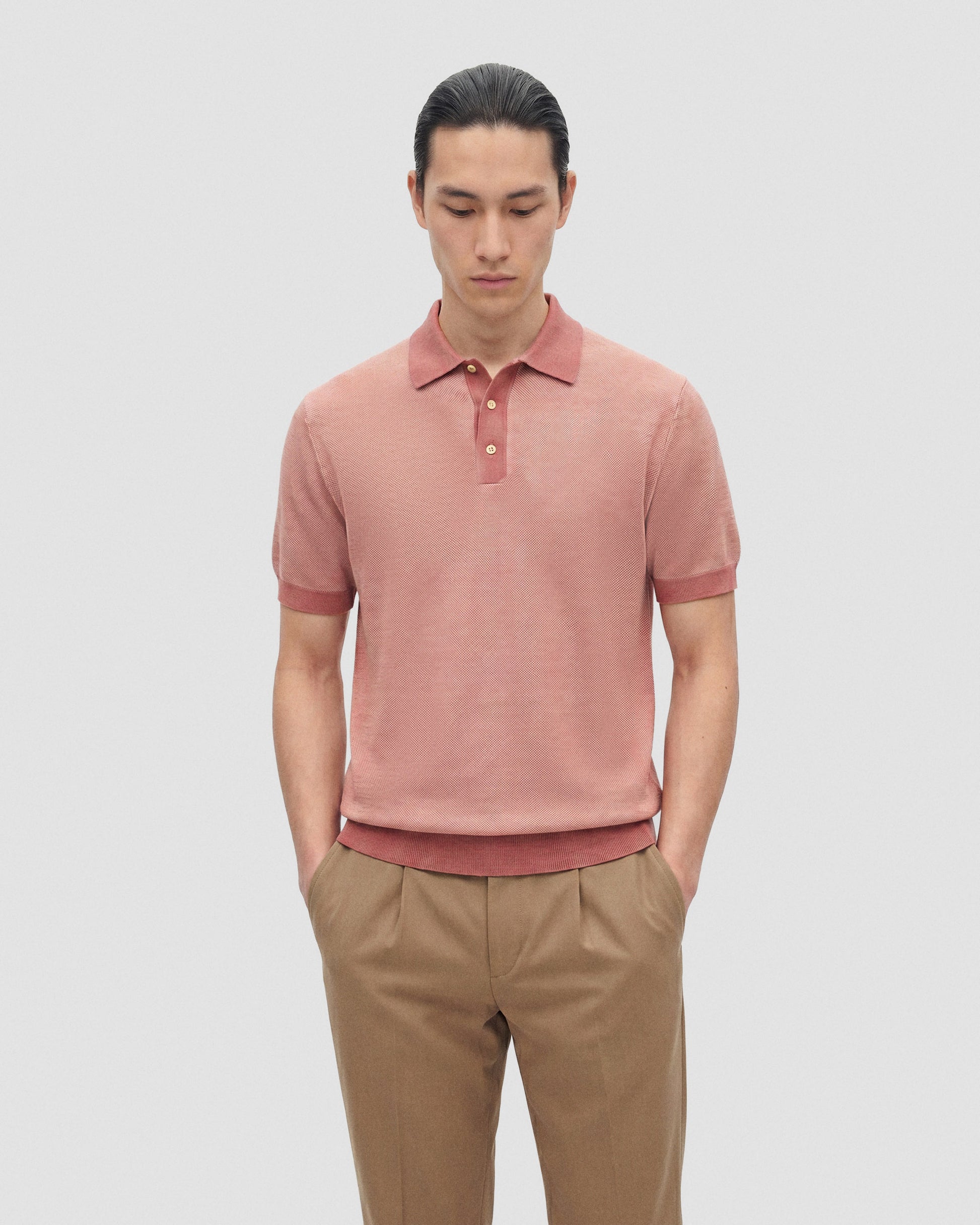 Short sleeve polo sweater PINK-MILK | Filippo De Laurentiis