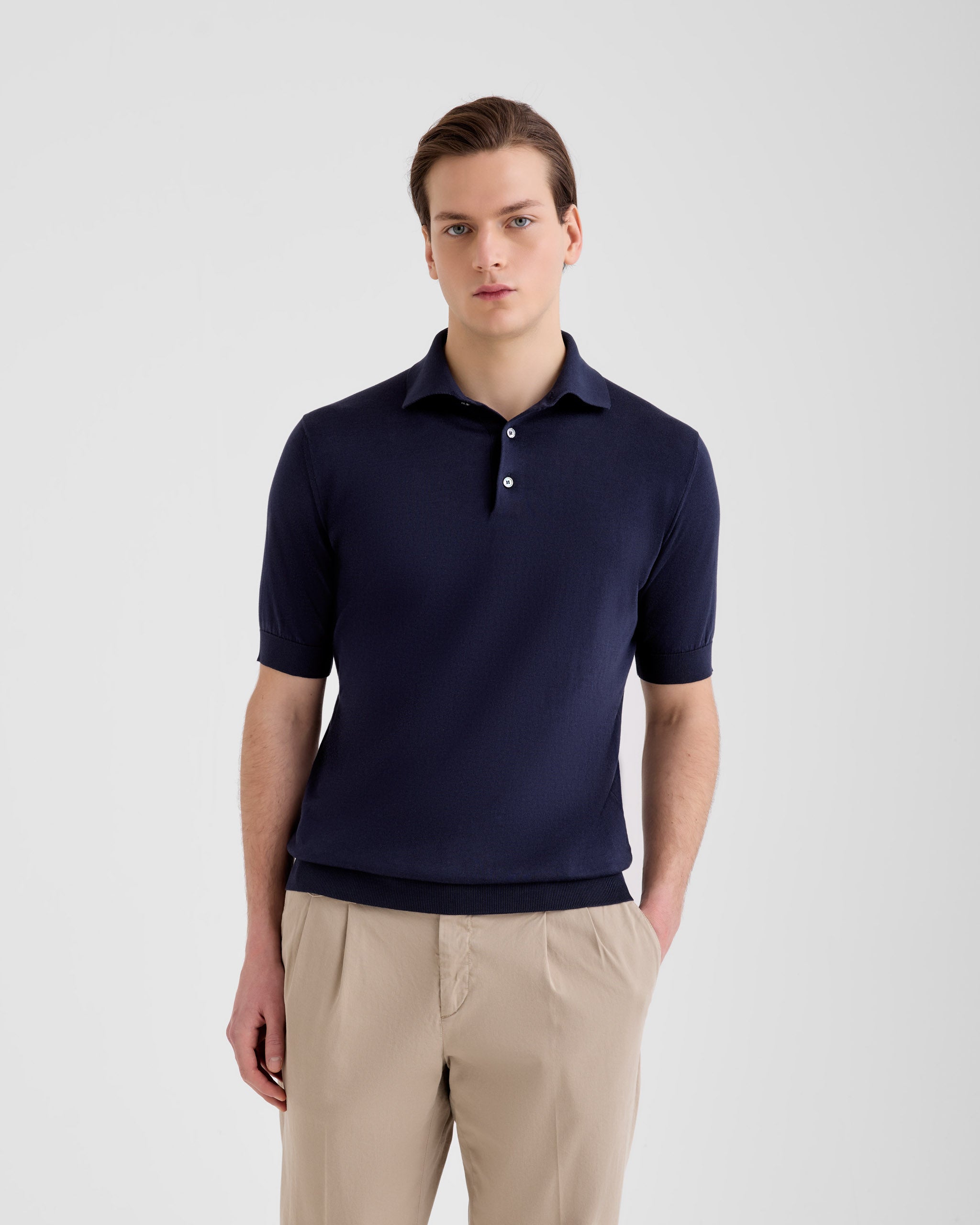 Men's Sublime Cotton Polo Sweater navy blue – Filippo De Laurentiis
