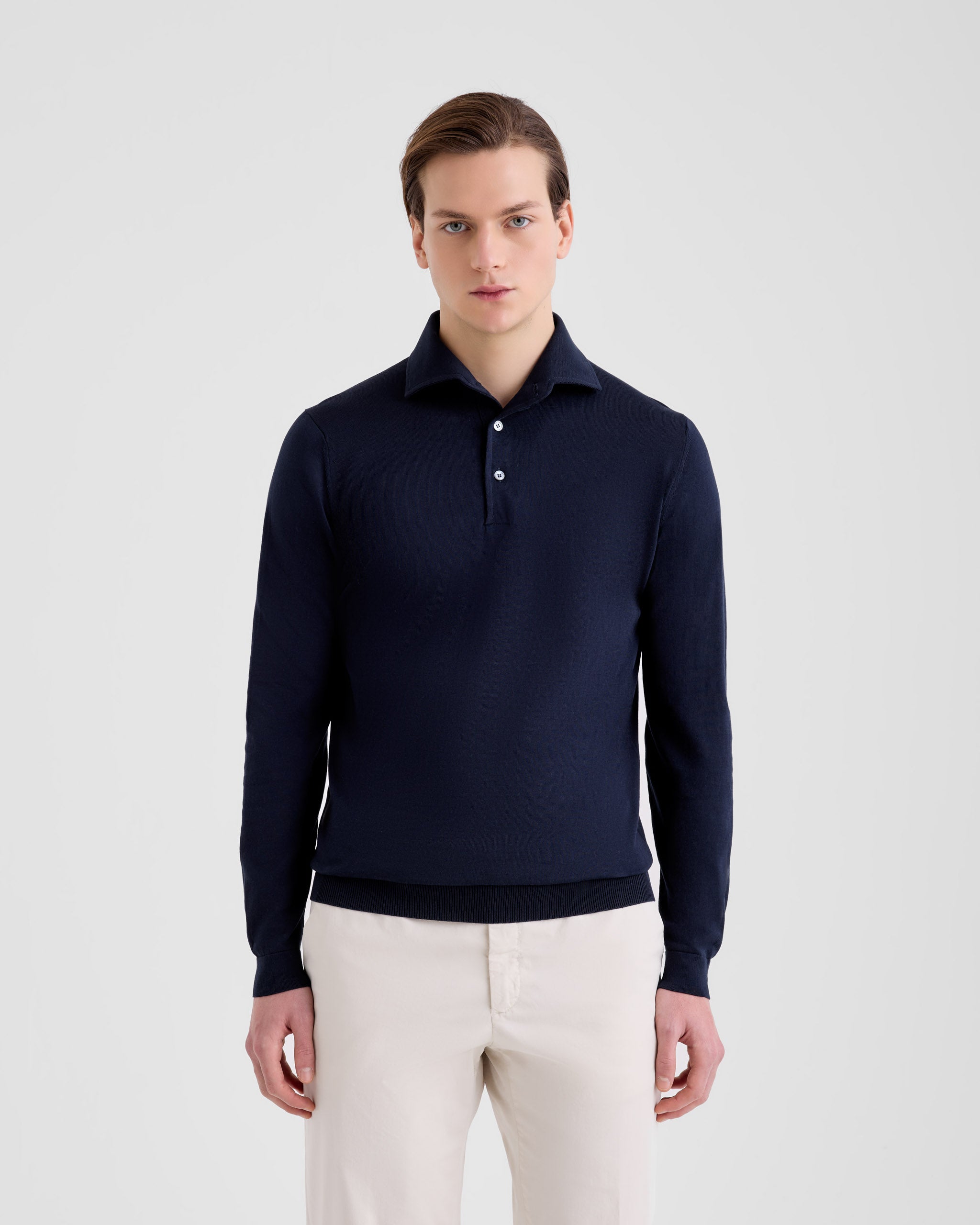 FILIPPO DE LAURENTIIS crepe cotton ポロ Men's Rice Stitch Crepe Cotton Polo navy blue – Filippo De Laurentiis