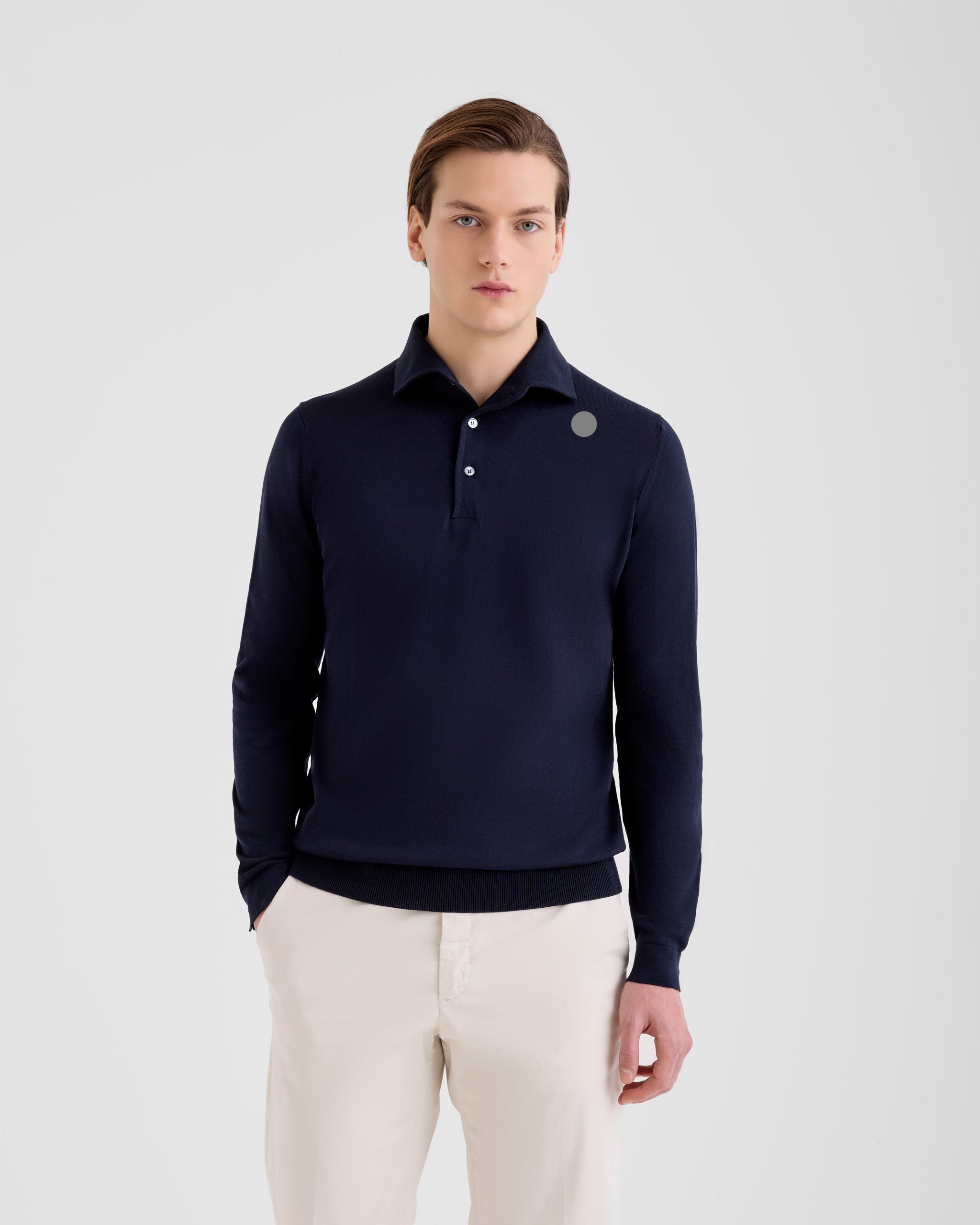 FILIPPO DE LAURENTIIS crepe cotton ポロ Men's Rice Stitch Crepe Cotton Polo navy blue – Filippo De Laurentiis