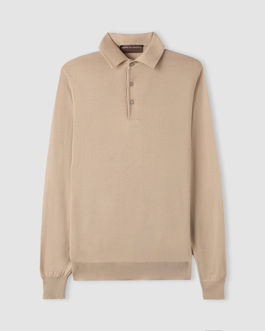 Long sleeve polo shirt with placket Beige | Filippo De Laurentiis