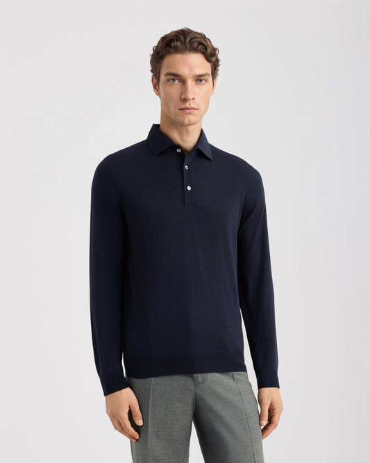 Polo collo con paramontura Blu navy | Filippo De Laurentiis