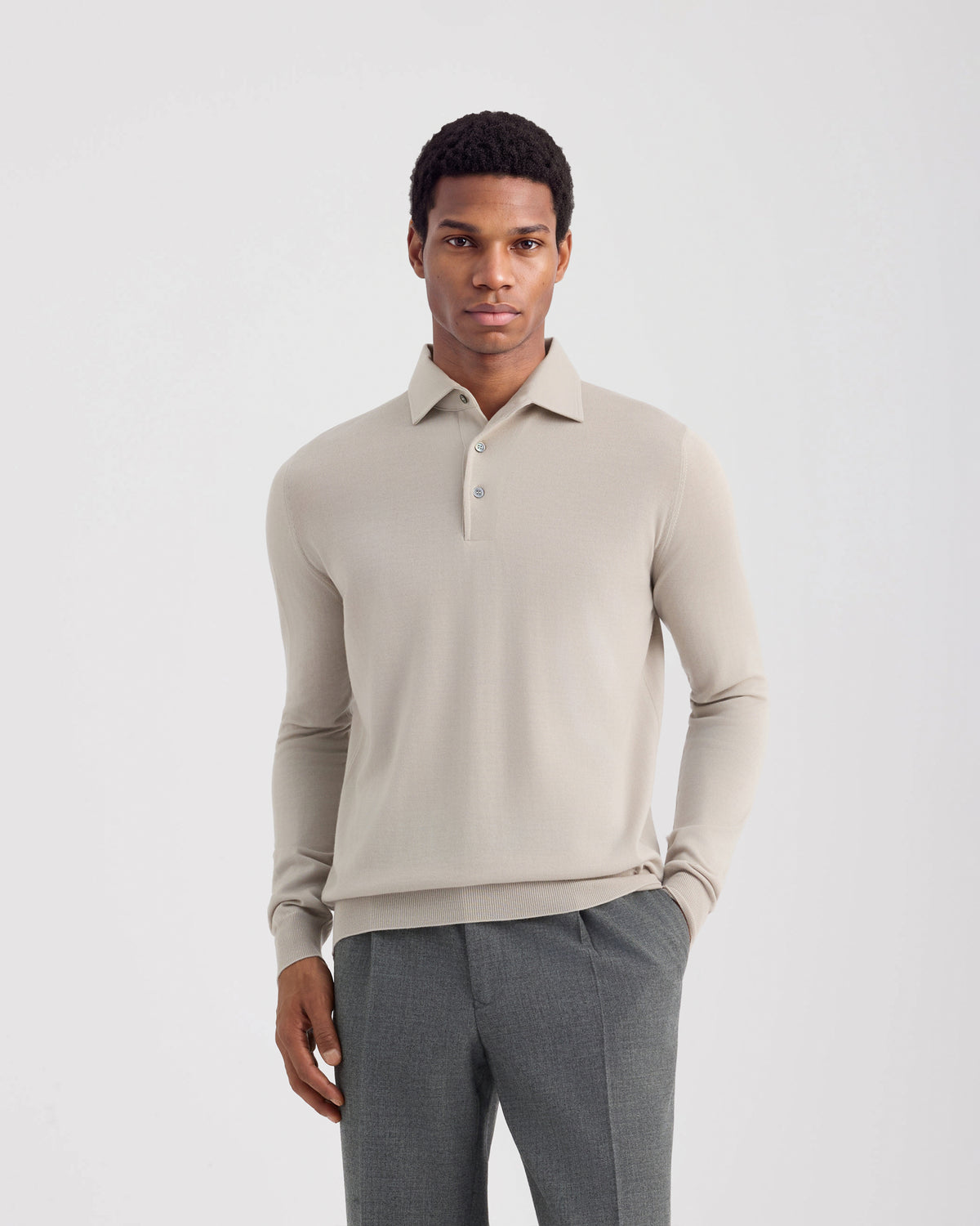 One piece collar polo sweater Beige | Filippo De Laurentiis