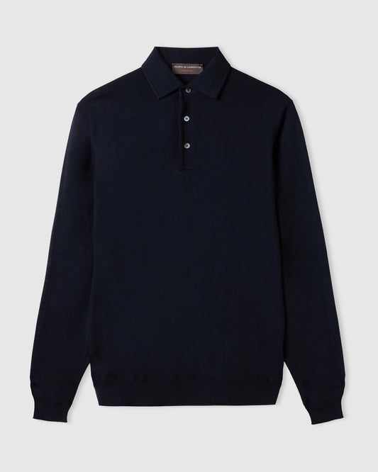 One piece collar polo sweater Navy blue | Filippo De Laurentiis