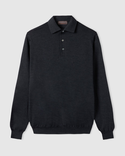 One piece collar polo sweater Charcoal grey | Filippo De Laurentiis