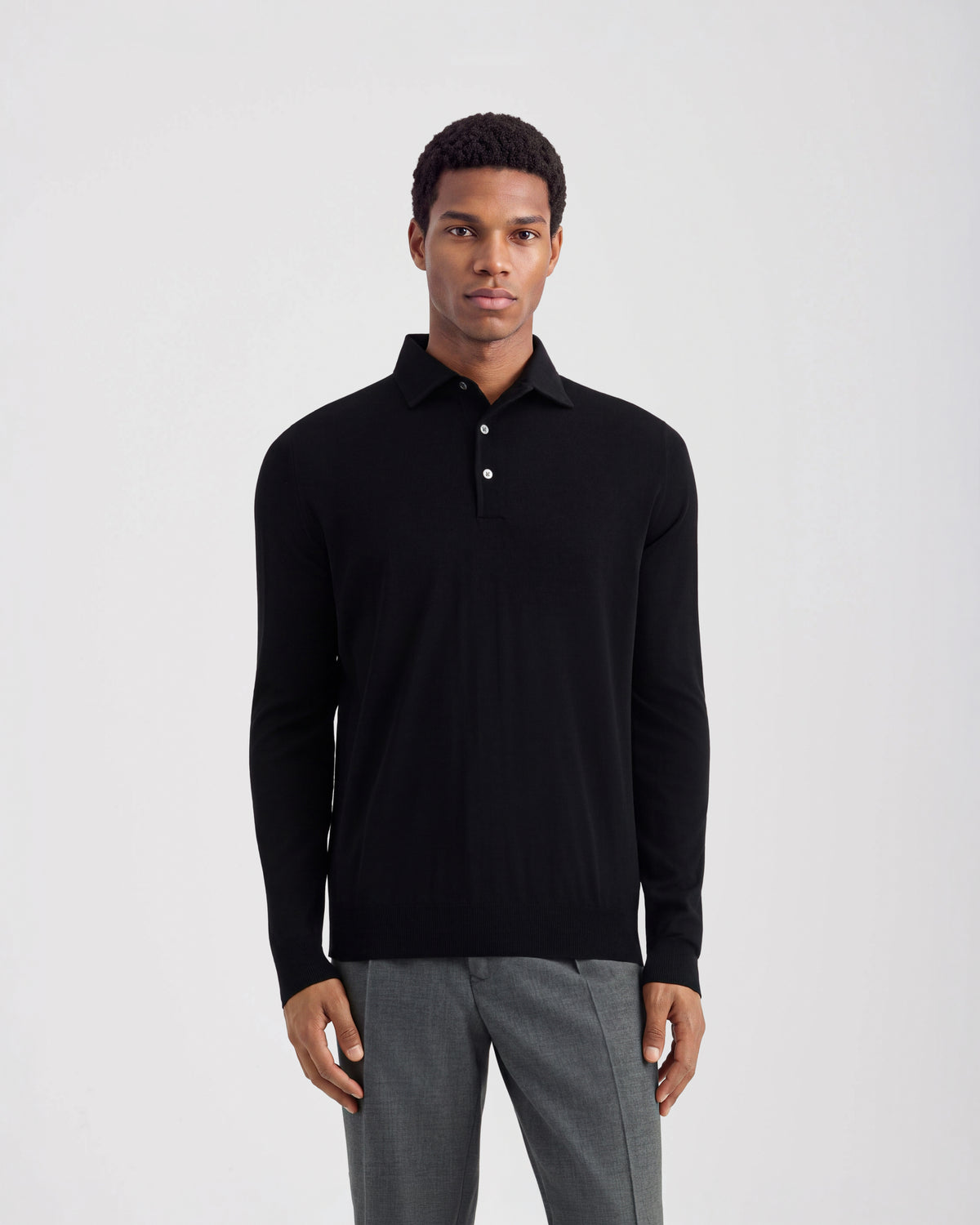One piece collar polo sweater Black | Filippo De Laurentiis