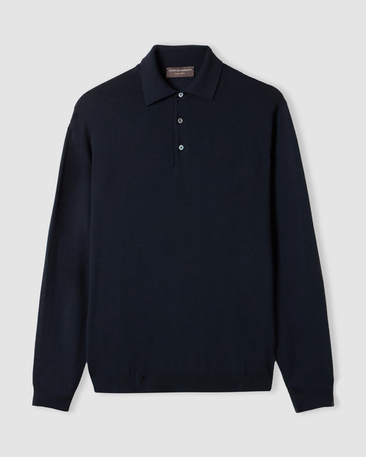 Long sleeved polo shirt Navy blue | Filippo De Laurentiis