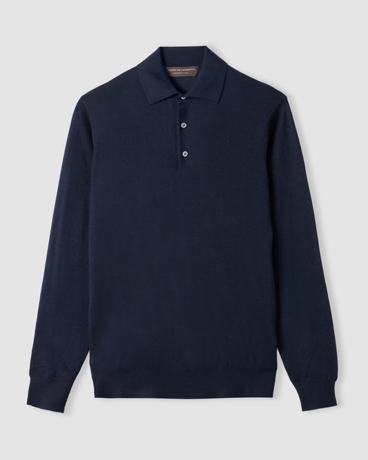 Long sleeved polo shirt Navy blue | Filippo De Laurentiis