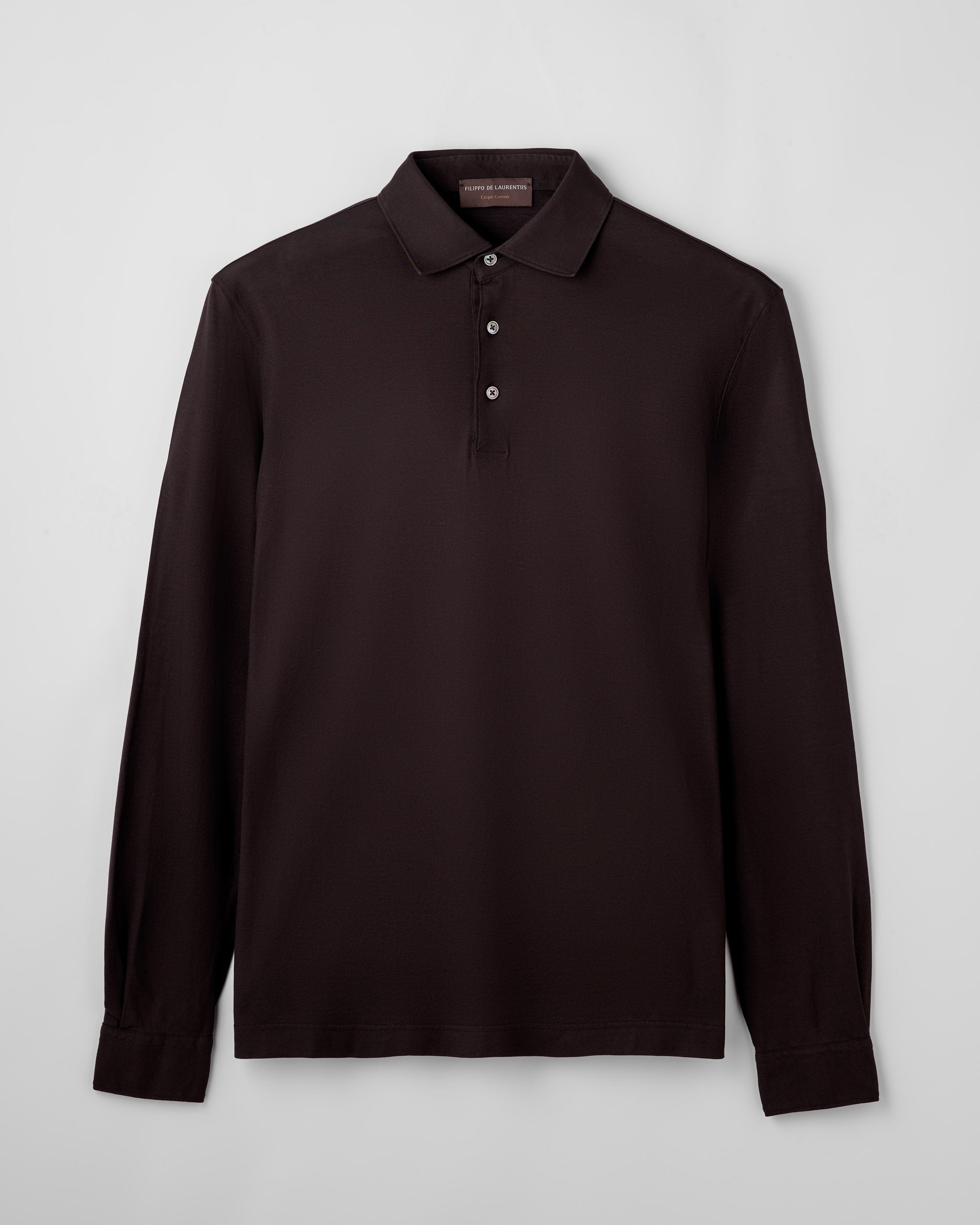 Long sleeve crepe cotton jersey polo shirt brown – Filippo De