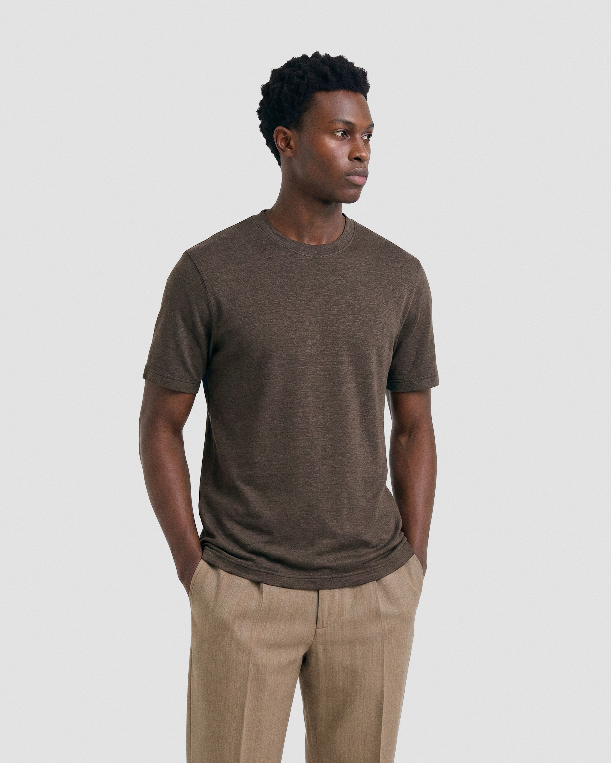 Stretch linen jersey slub T-shirt brown – Filippo De Laurentiis