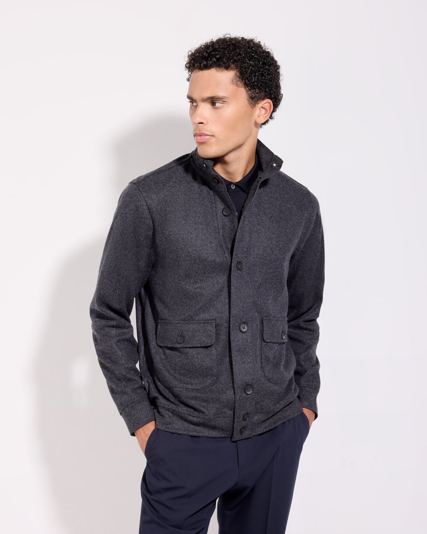 Cardigan bottoni in tessuto infeltrito lana cashmere antracite