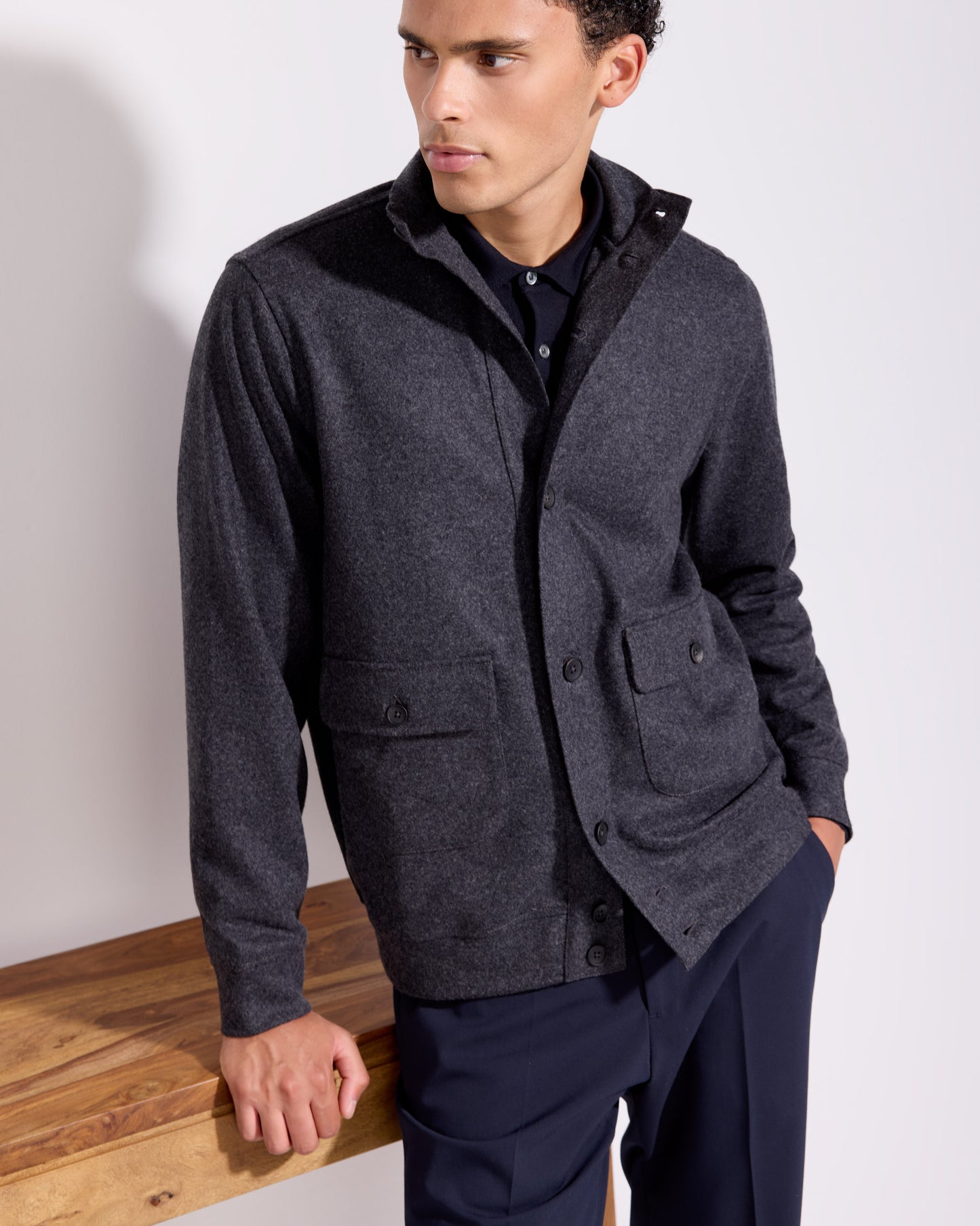 Cardigan bottoni in tessuto infeltrito lana cashmere antracite