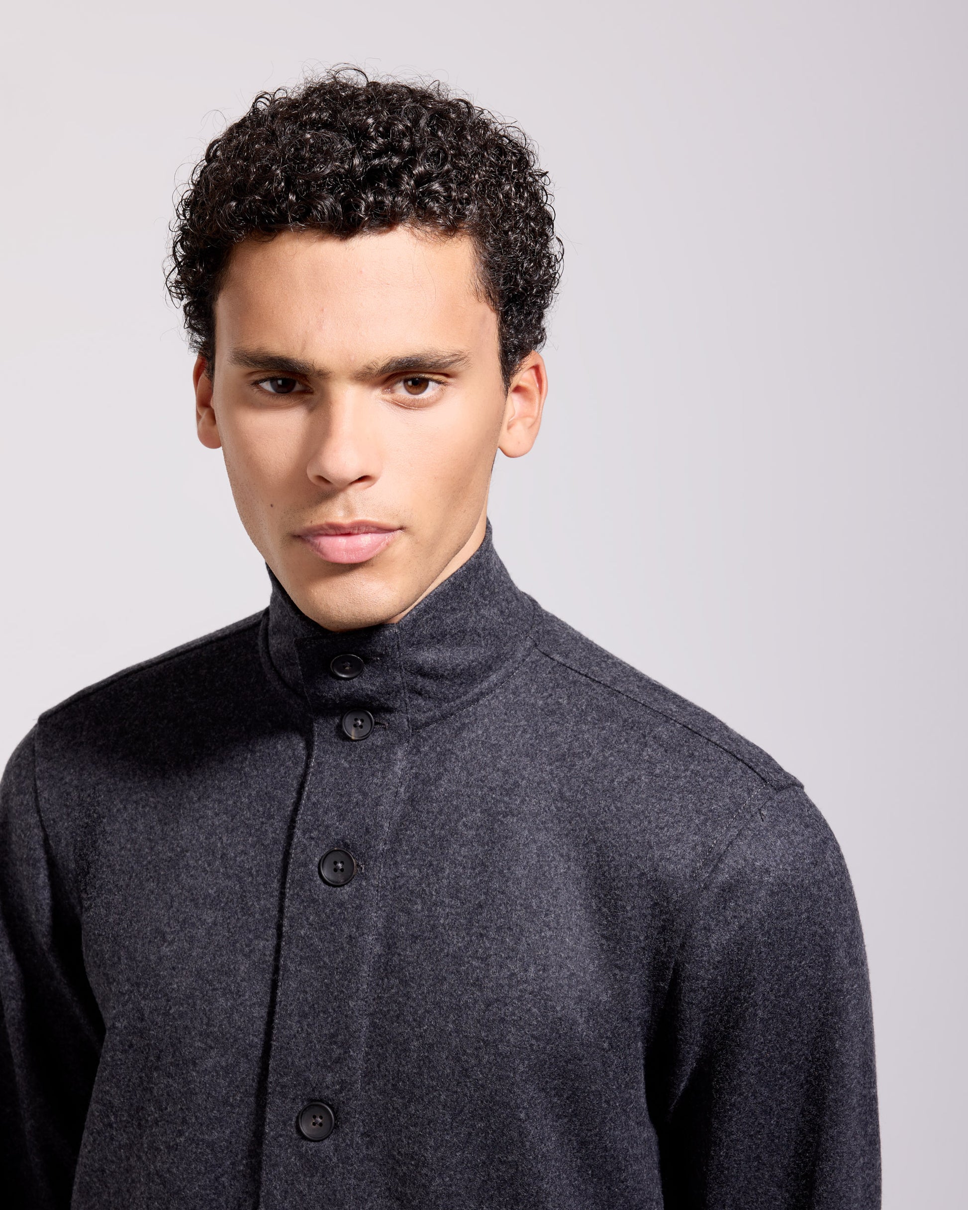 Cardigan bottoni in tessuto infeltrito lana cashmere antracite
