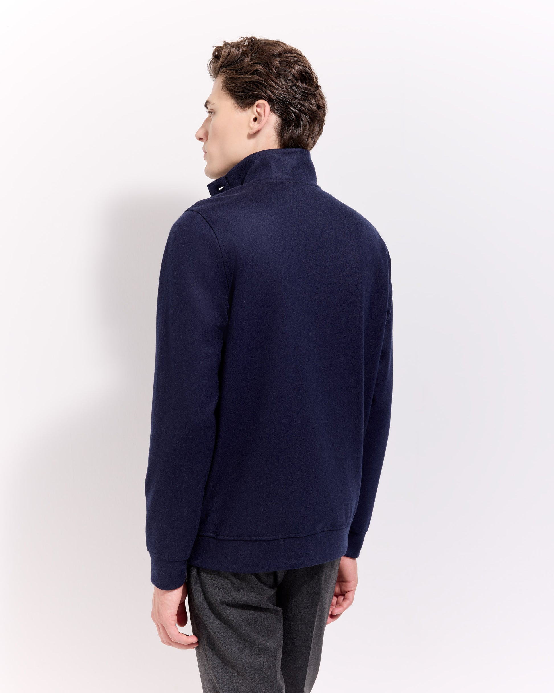 Cardigan bottoni in tessuto infeltrito lana cashmere blu navy