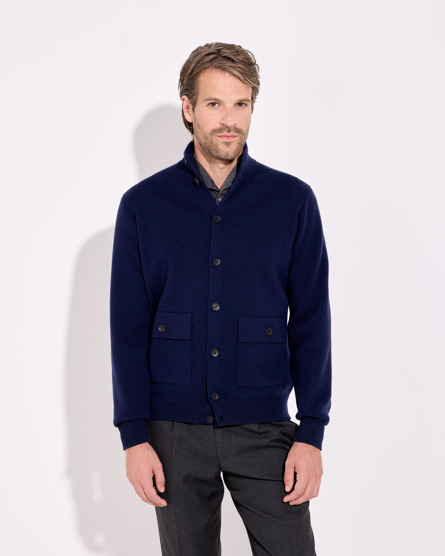 Blusotto con bottoni lana cashmere indaco