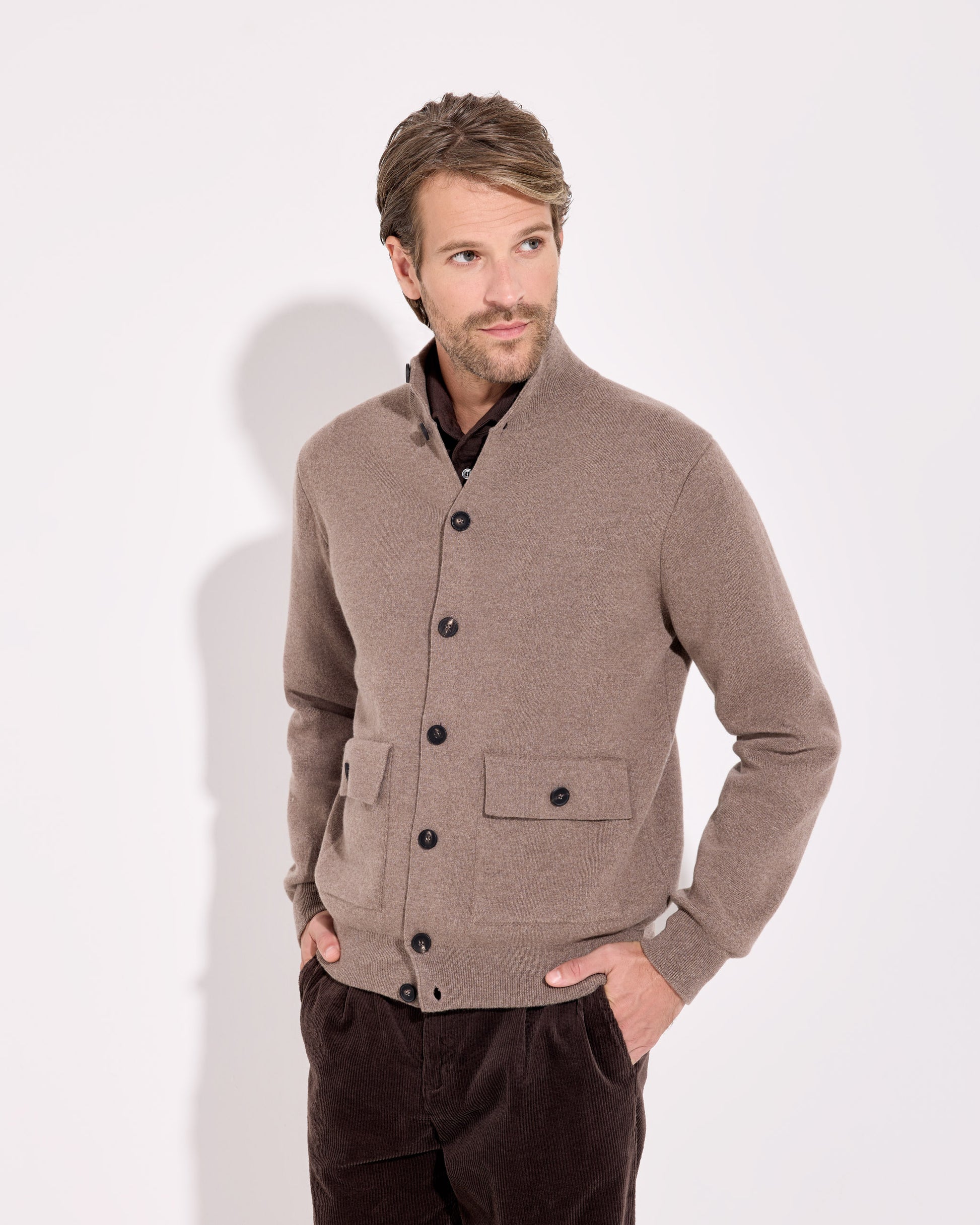 Blusotto con bottoni lana cashmere tortora 