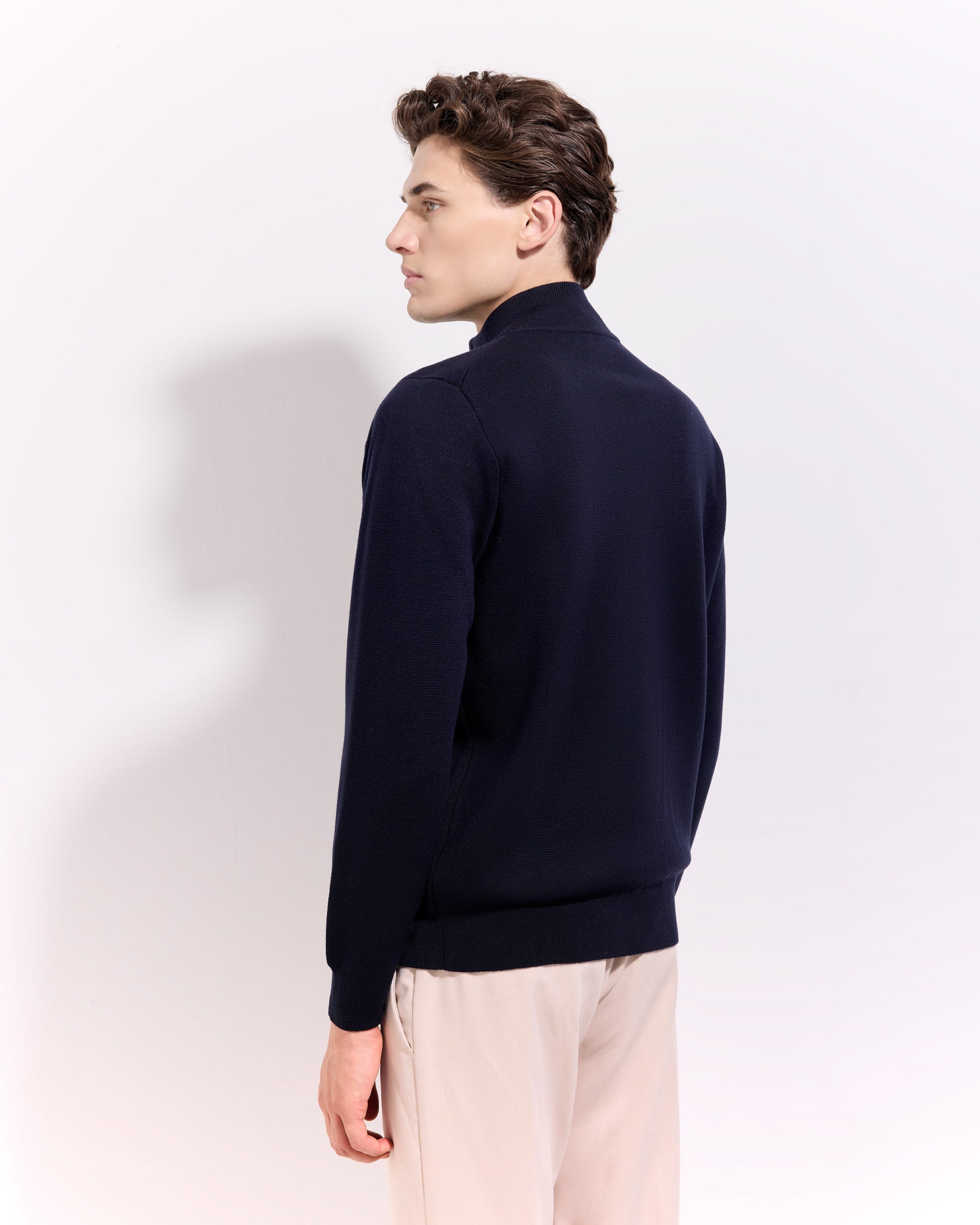 Cardigan con bottoni punto milano lana merino blu navy