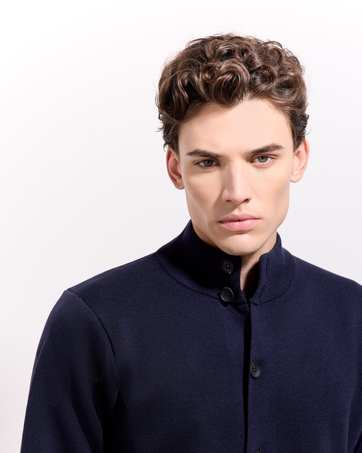 Cardigan con bottoni punto milano lana merino blu navy
