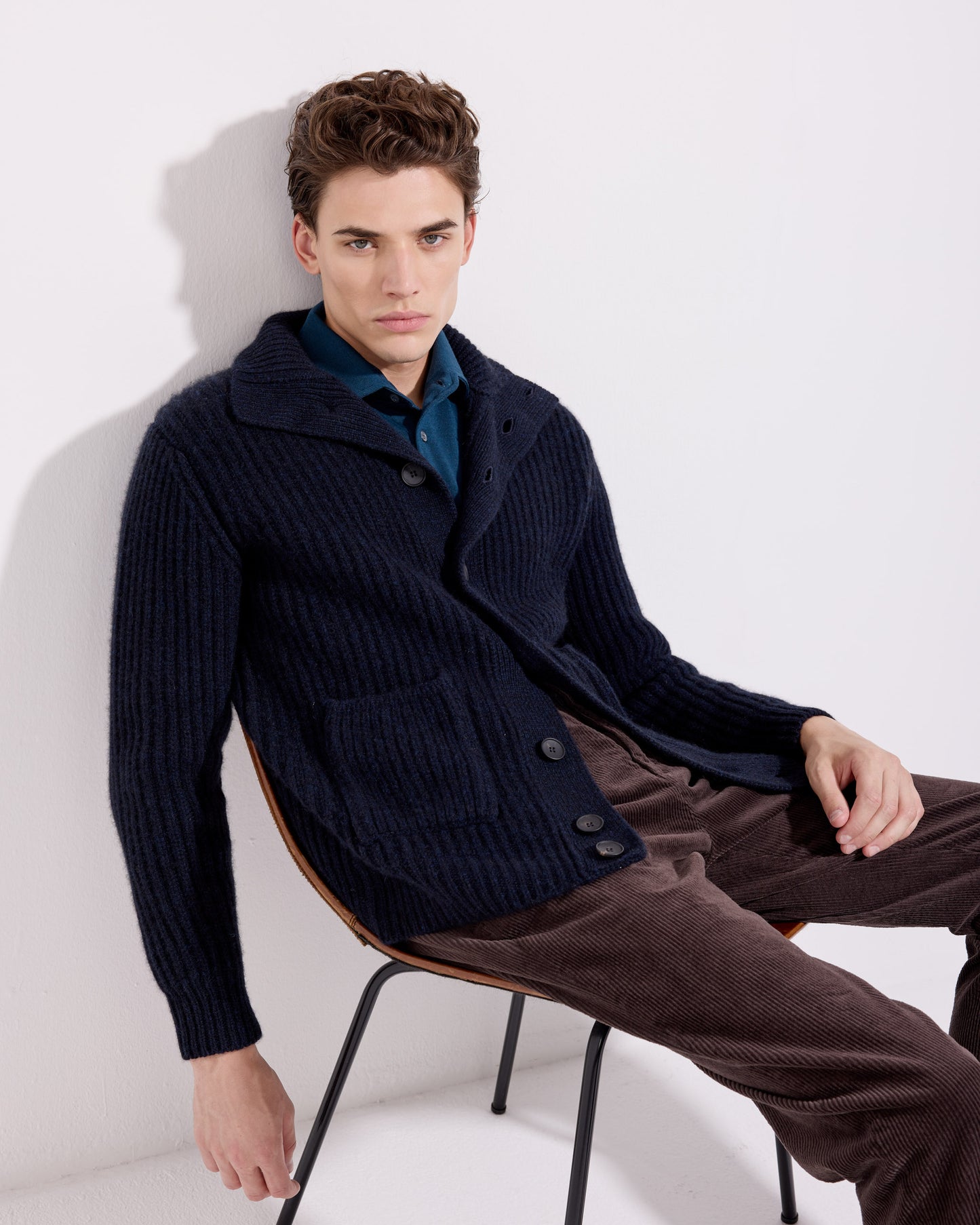 Cardigan con bottoni costa inglese cashmere blu navy