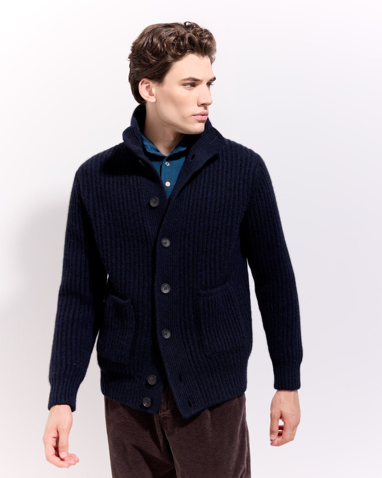 Cardigan con bottoni costa inglese cashmere blu navy