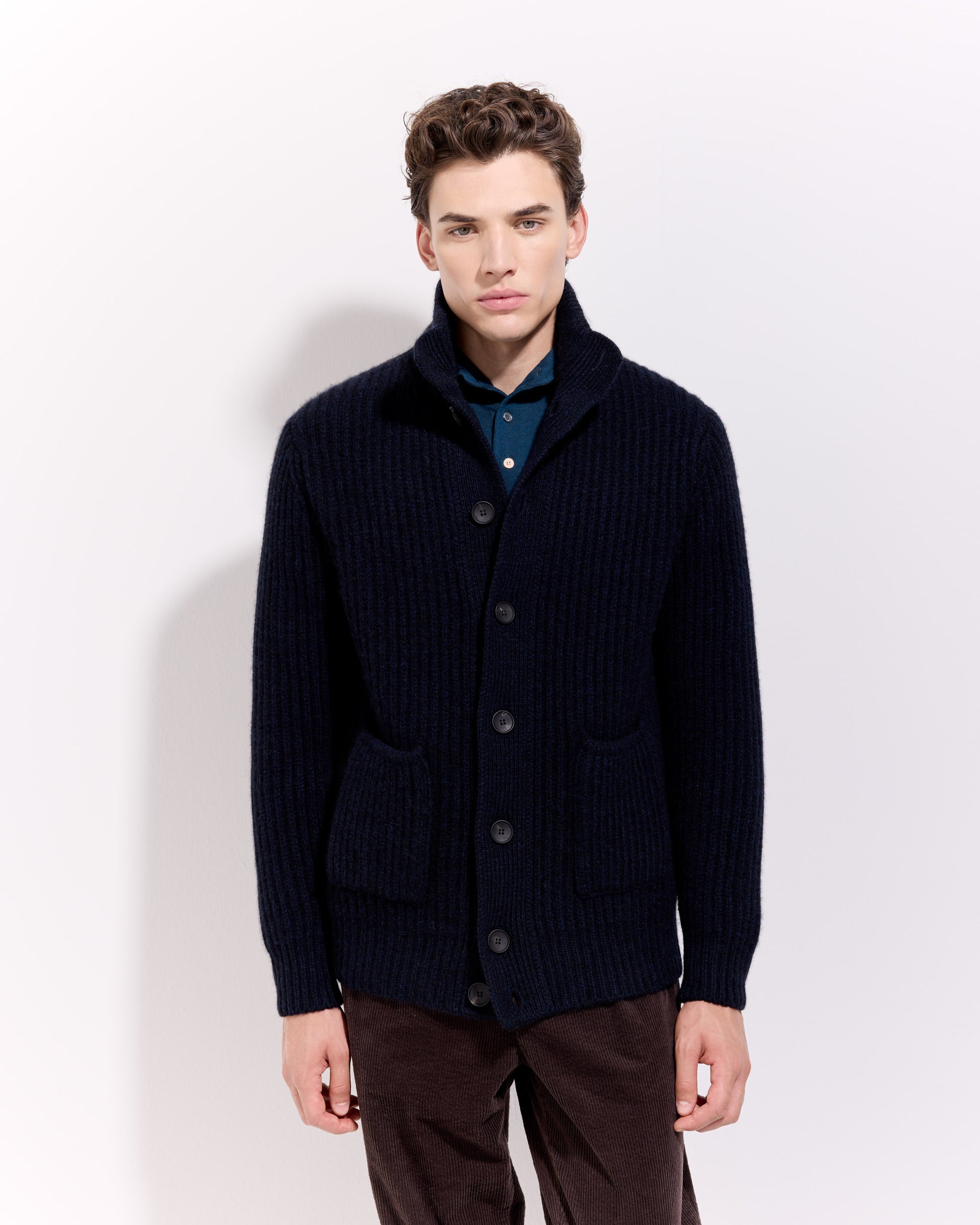 Cardigan con bottoni costa inglese cashmere blu navy