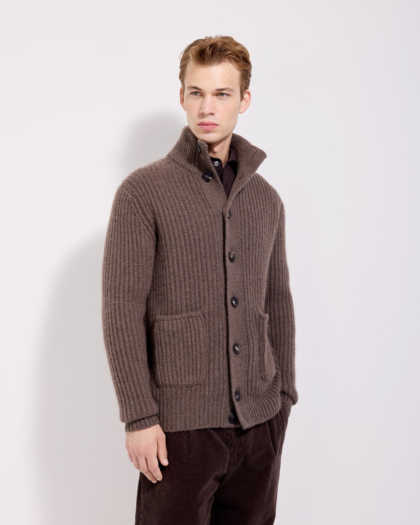 Cardigan con bottoni costa inglese cashmere tortora 