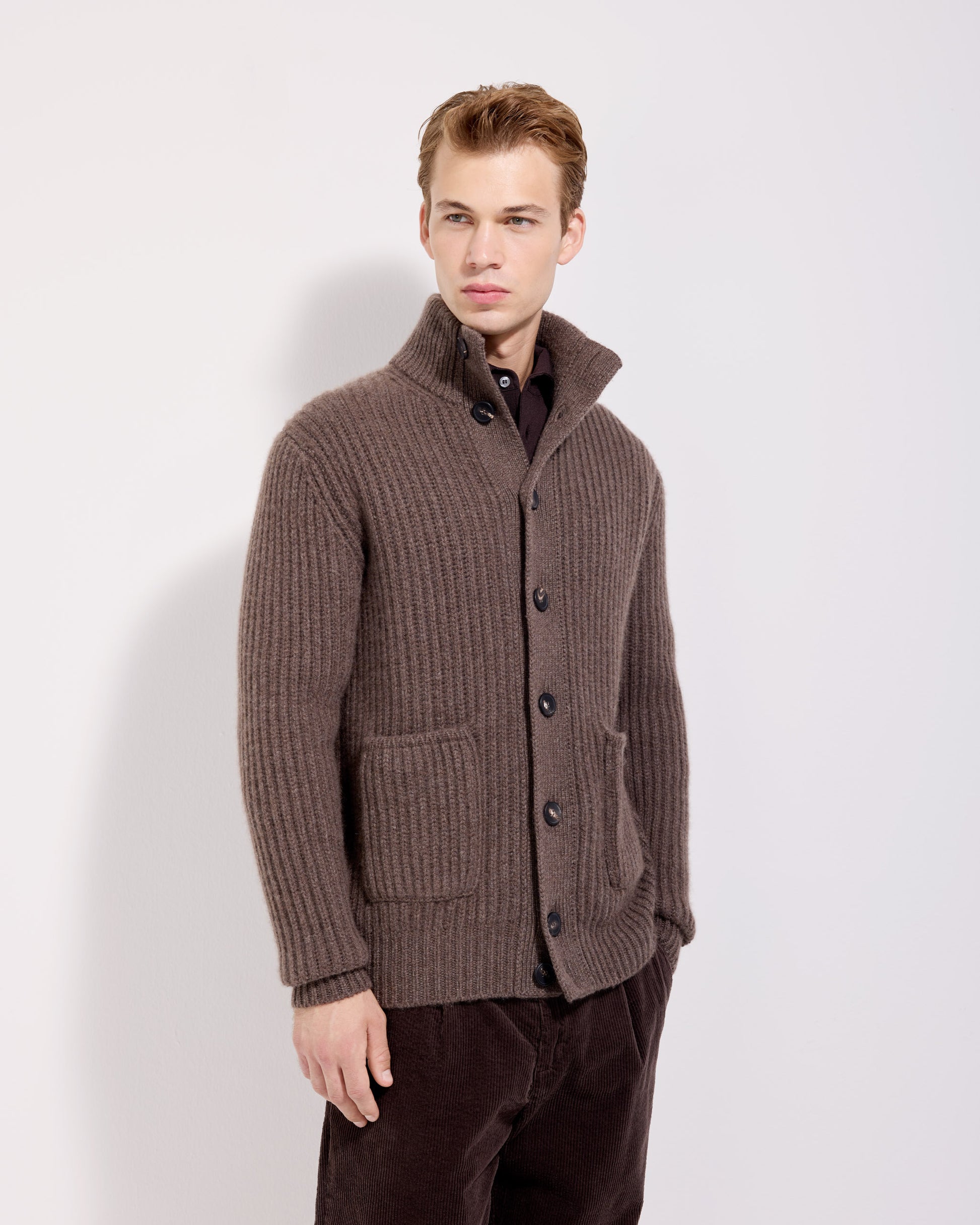 Cardigan con bottoni costa inglese cashmere tortora 
