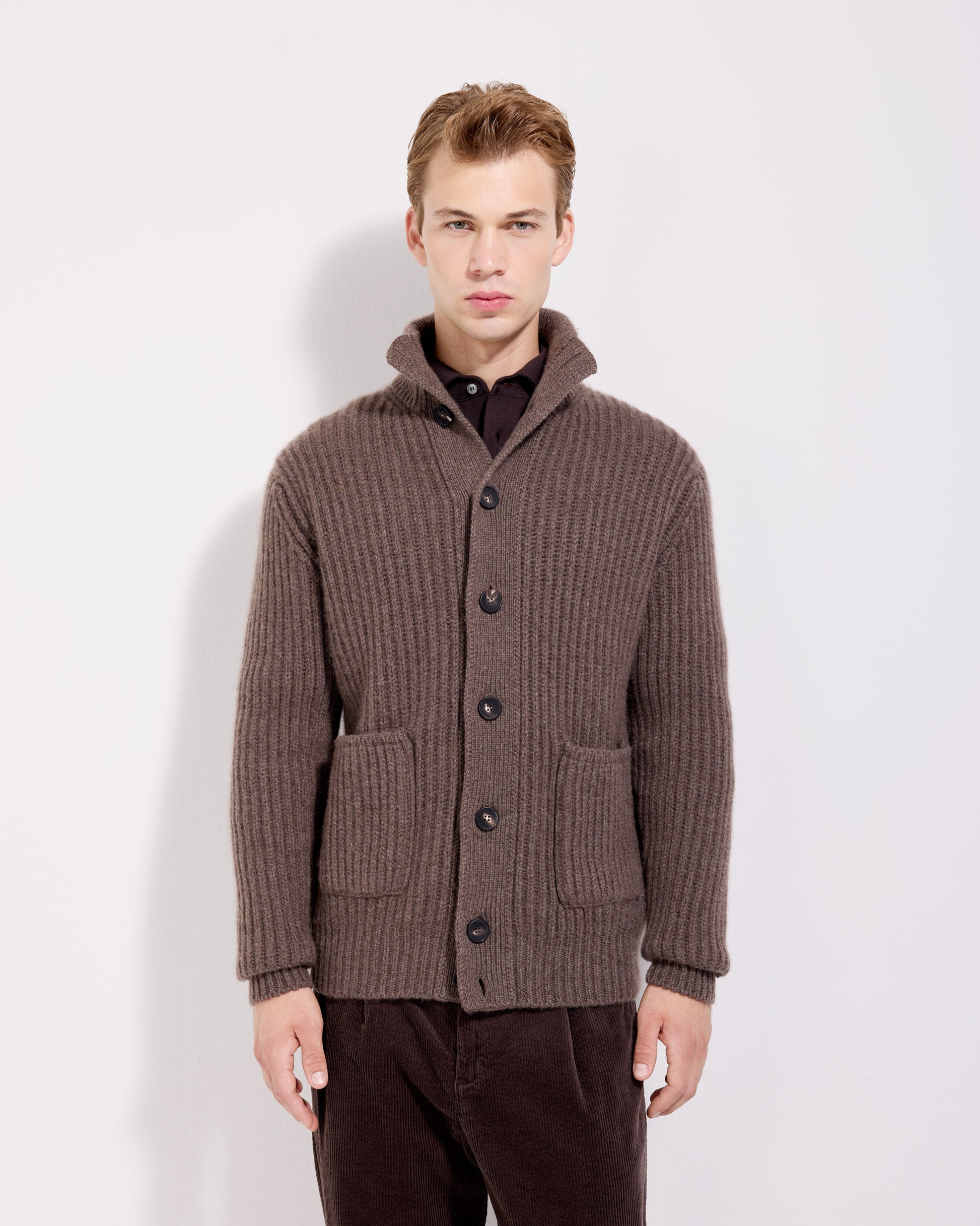 Cardigan con bottoni costa inglese cashmere tortora 
