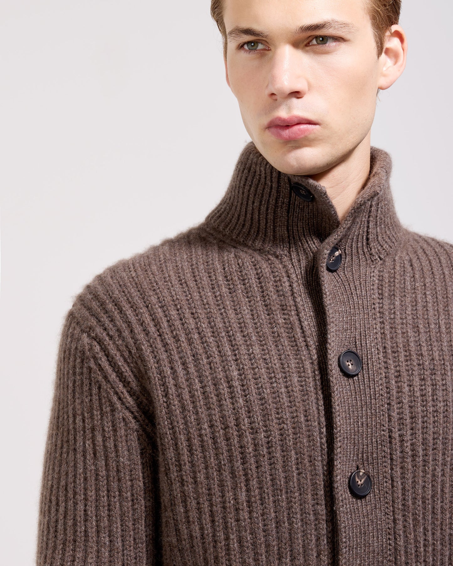 Cardigan con bottoni costa inglese cashmere tortora 
