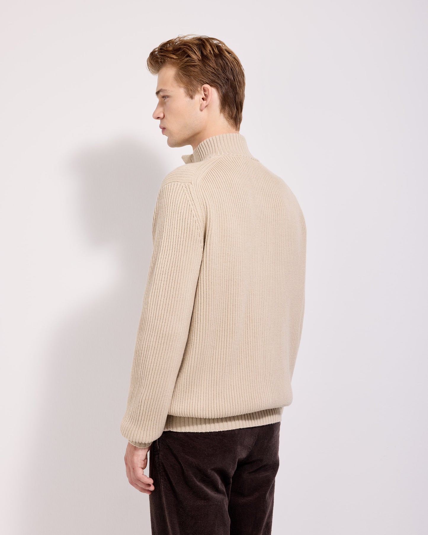 Cardigan con bottoni costa inglese lana merino sabbia