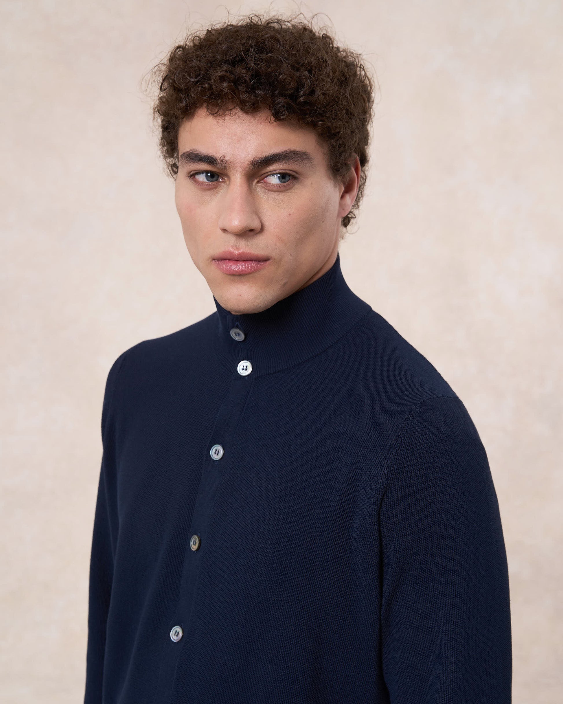 Blusotto blu navy in cotone in punto riso