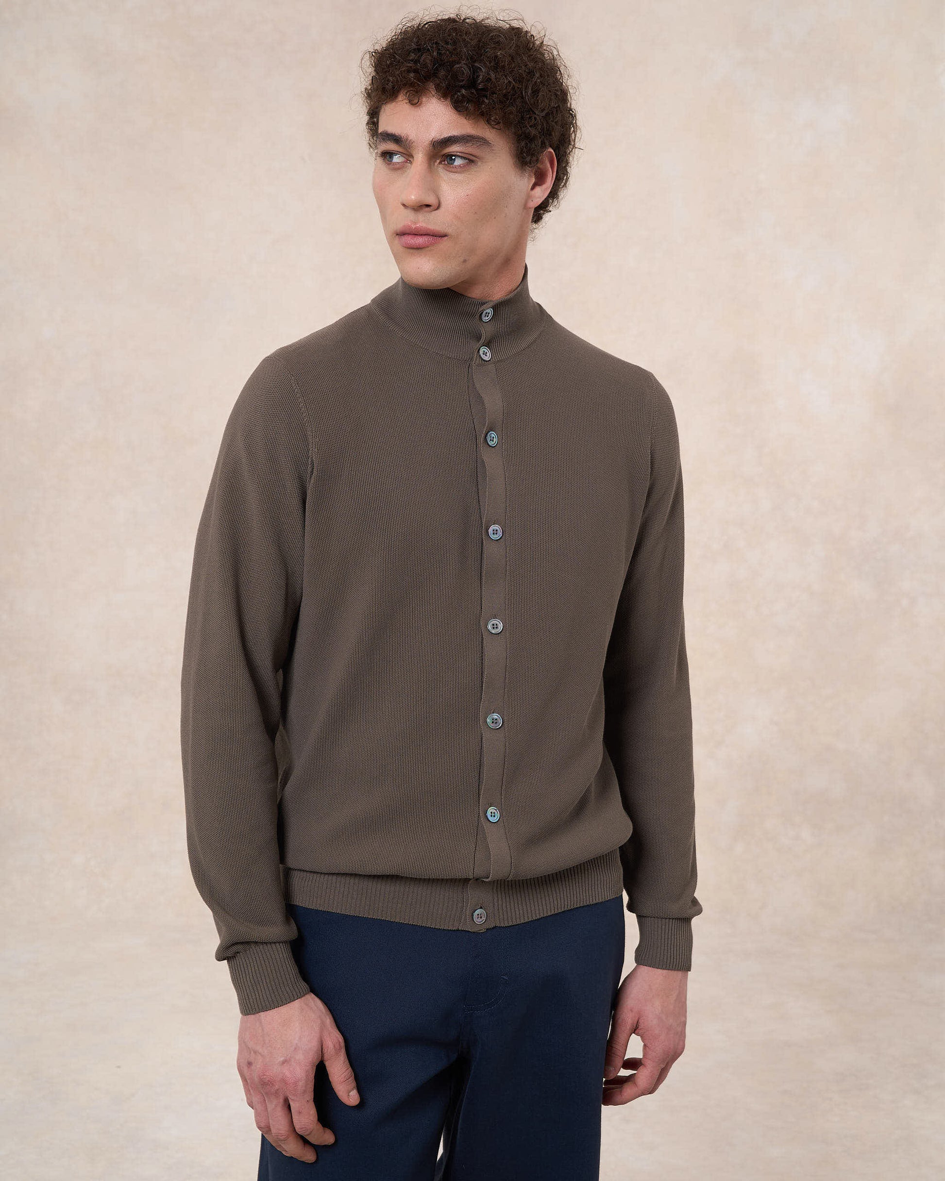 Blusotto verde oliva in cotone in punto riso