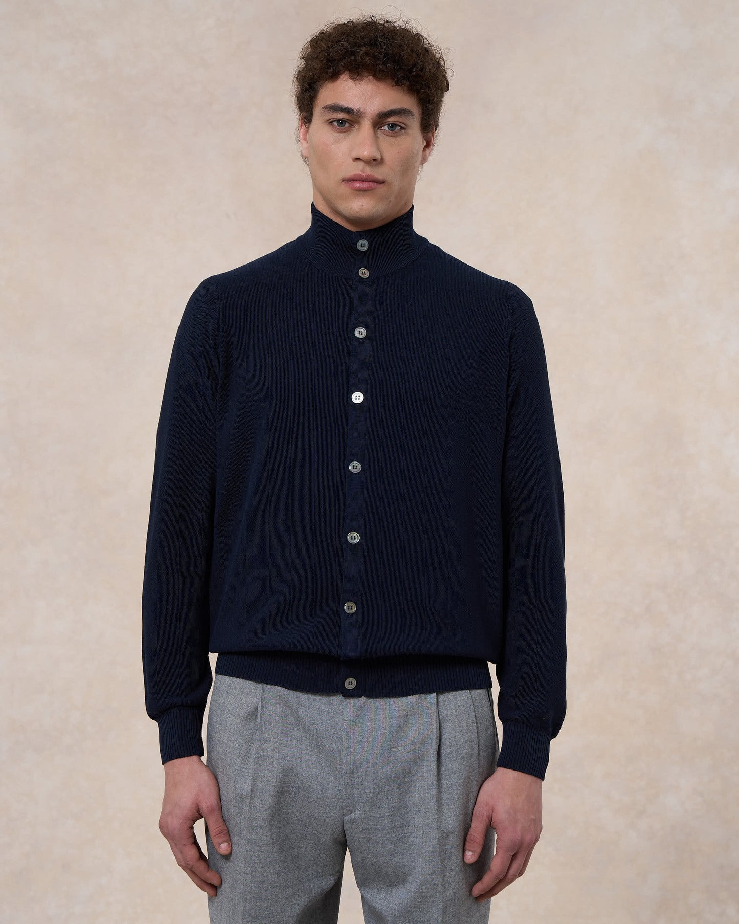 Blusotto blu navy in cotone in punto riso