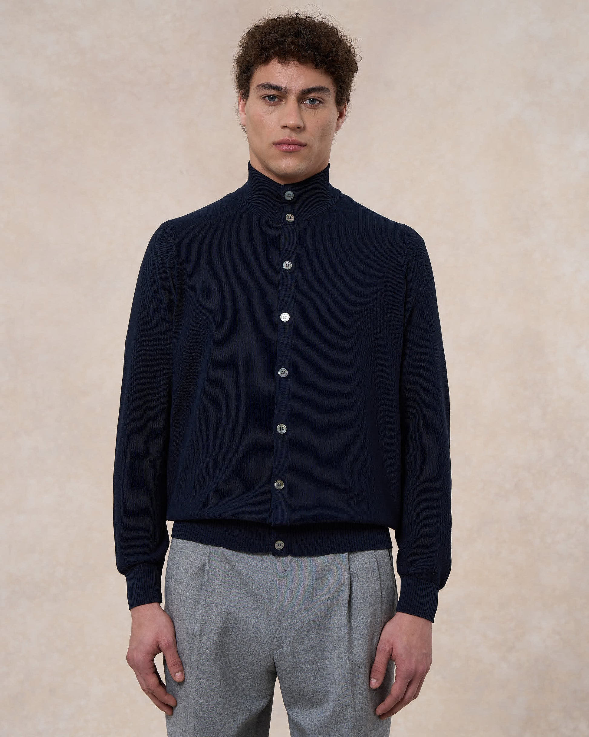 Blusotto blu navy in cotone in punto riso