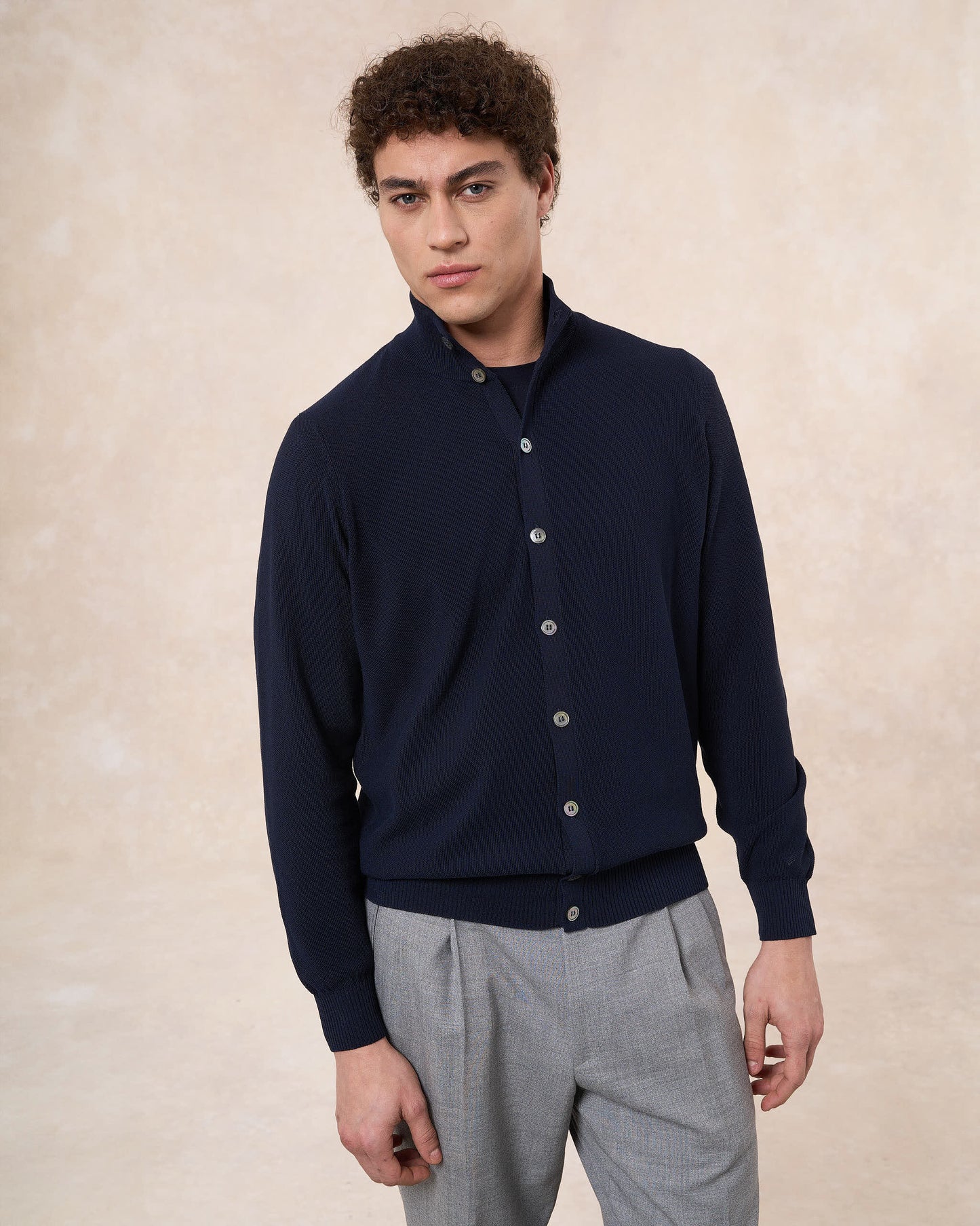 Blusotto blu navy in cotone in punto riso