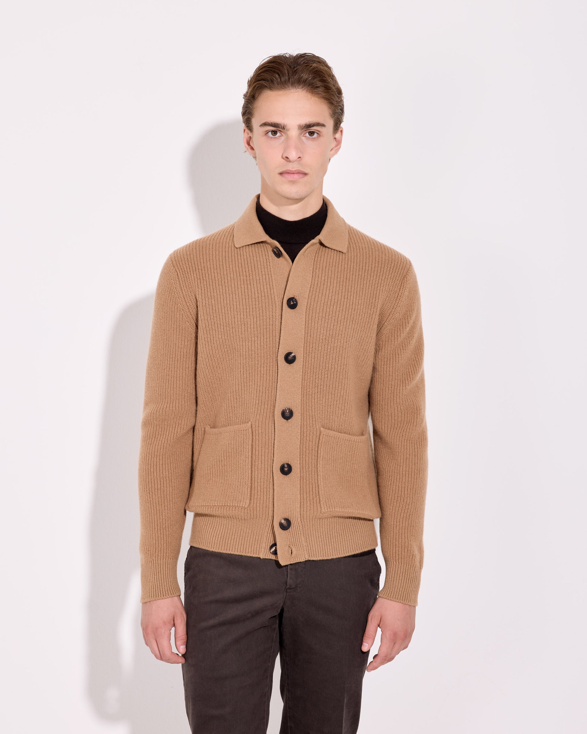Camicia con taschino lana cashmere albino naturale