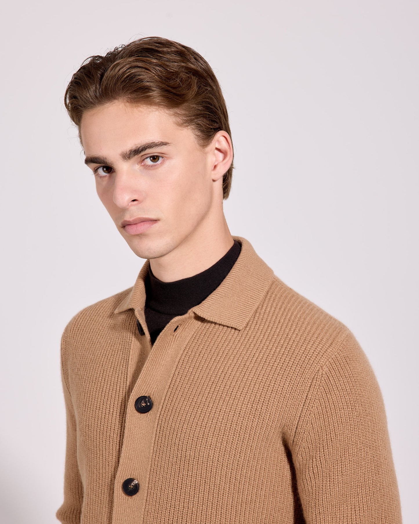 Camicia con taschino lana cashmere albino naturale