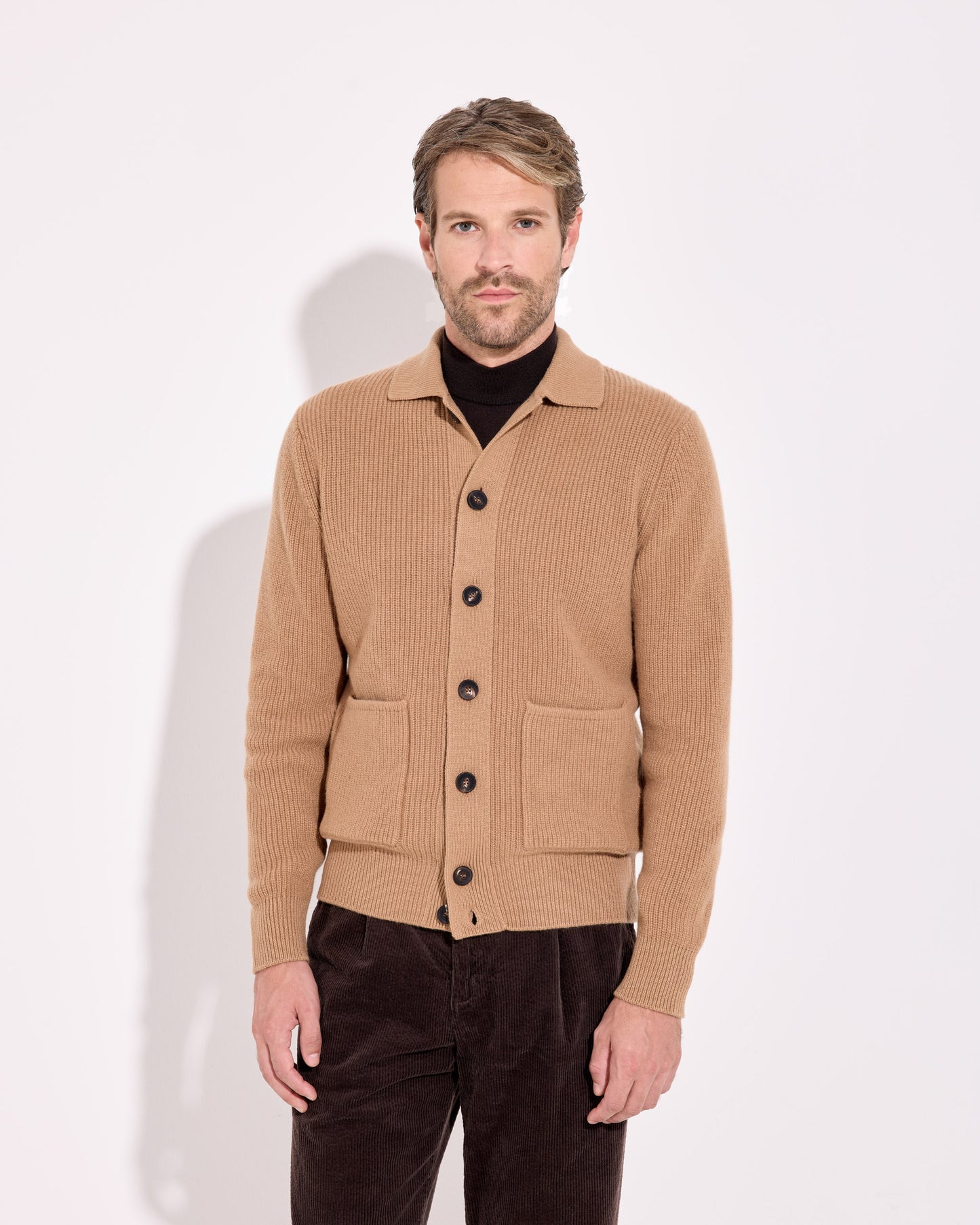Camicia con taschino lana cashmere albino naturale