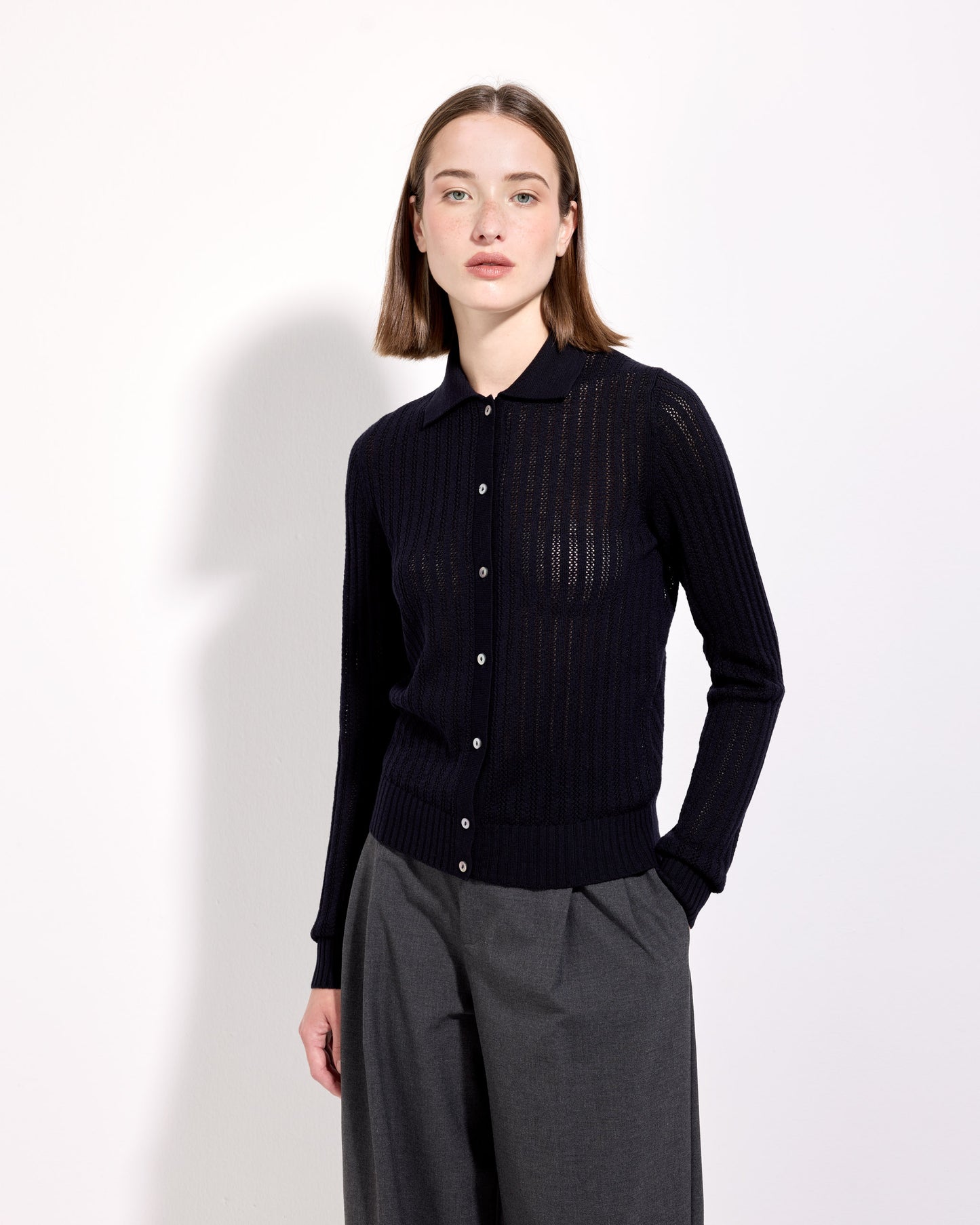 Camicia traforatino royal merino blu navy