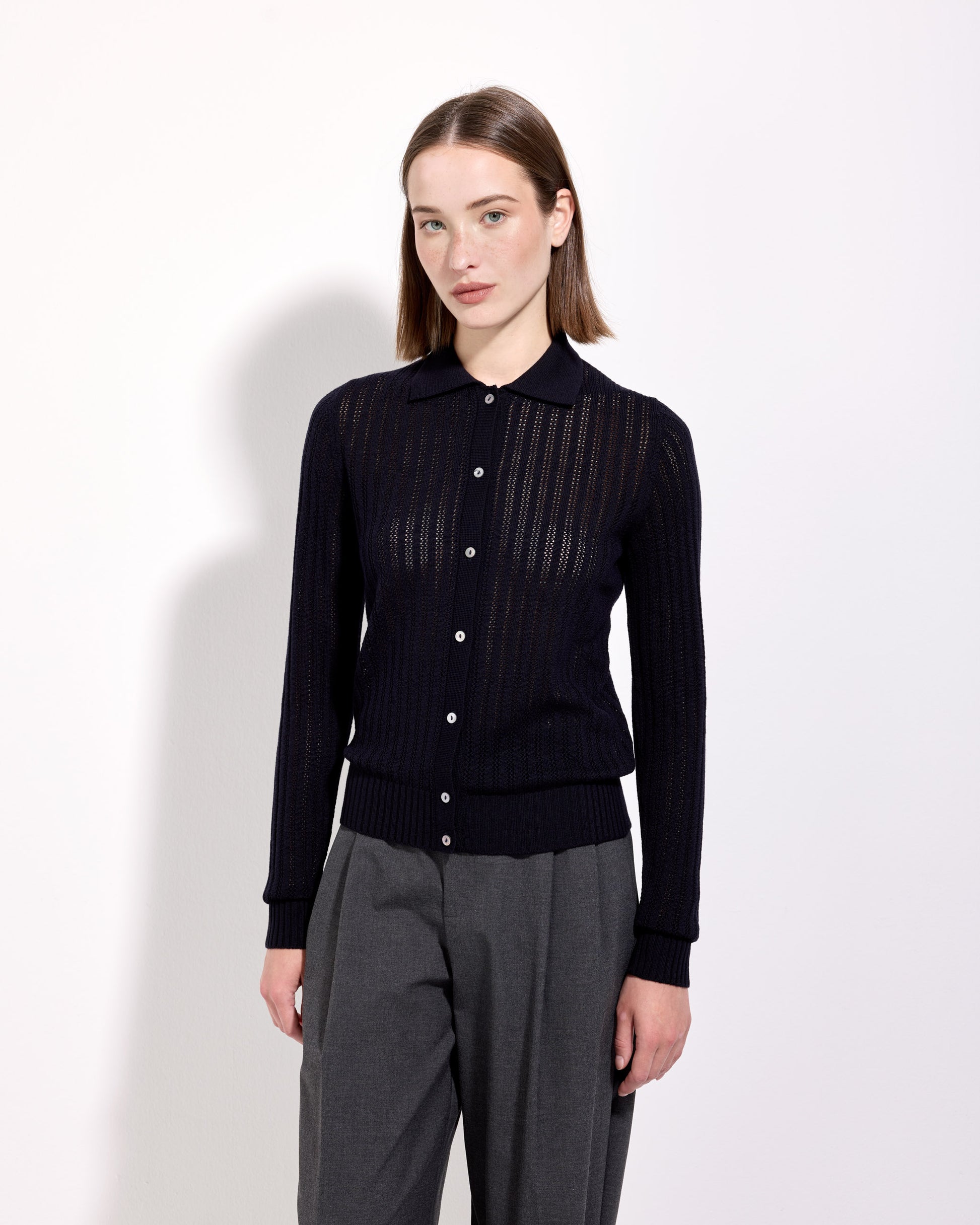 Camicia traforatino royal merino blu navy