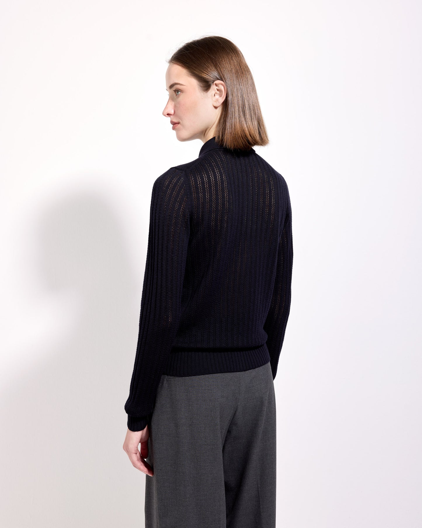 Camicia traforatino royal merino blu navy