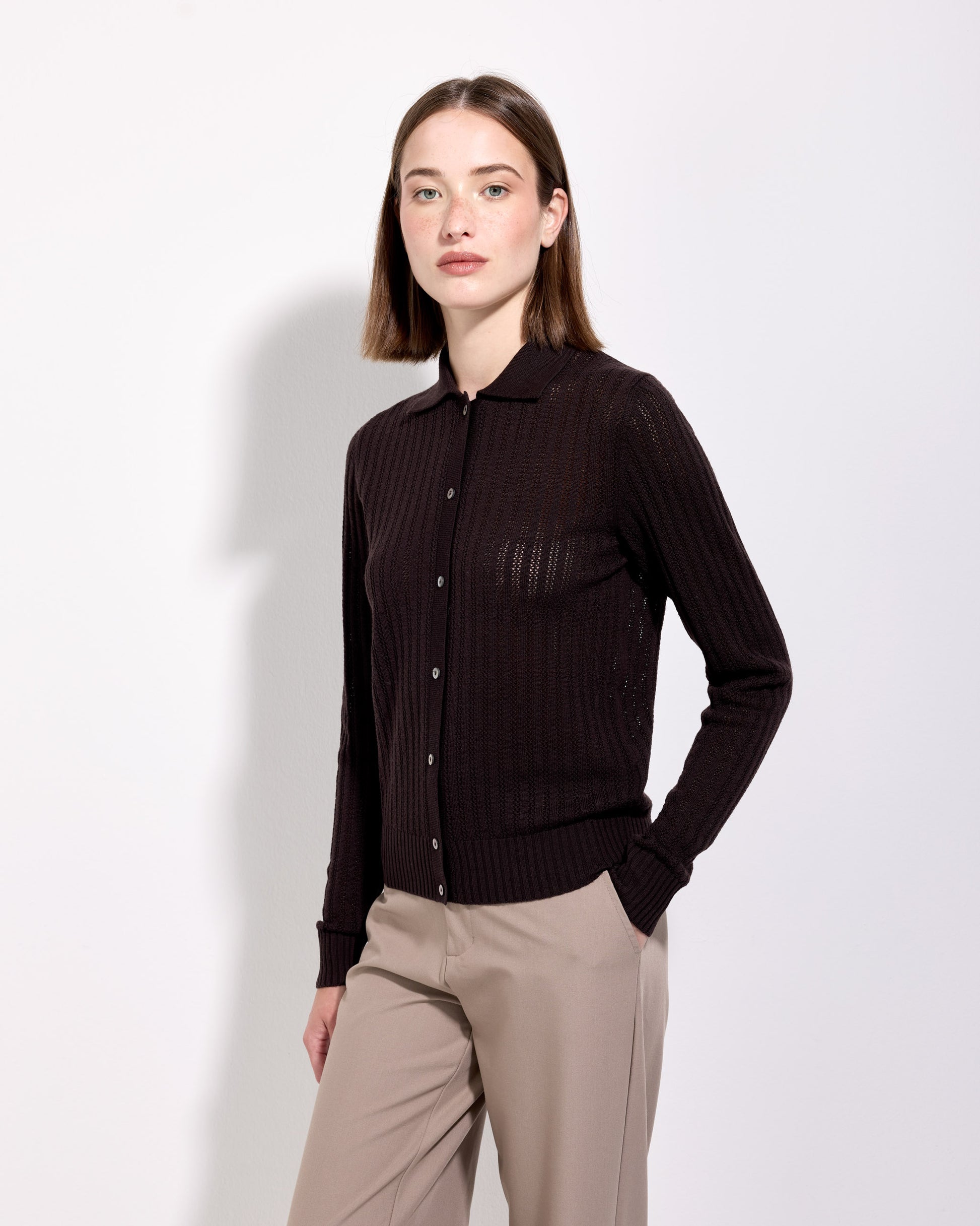 Camicia traforatino royal merino caffè