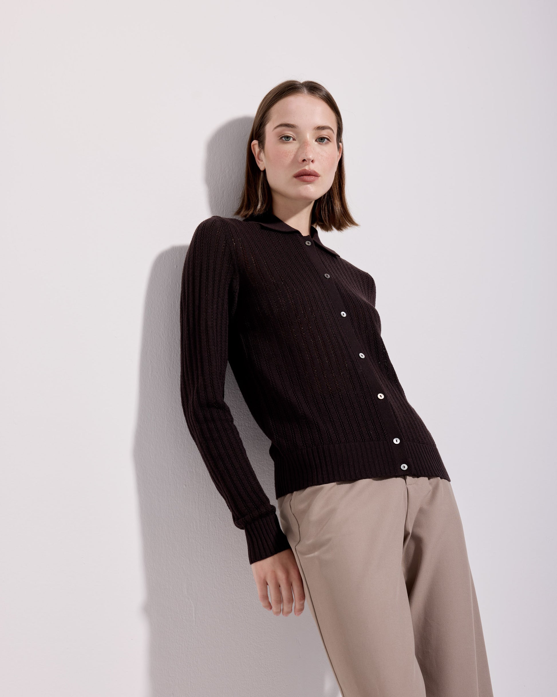 Camicia traforatino royal merino caffè