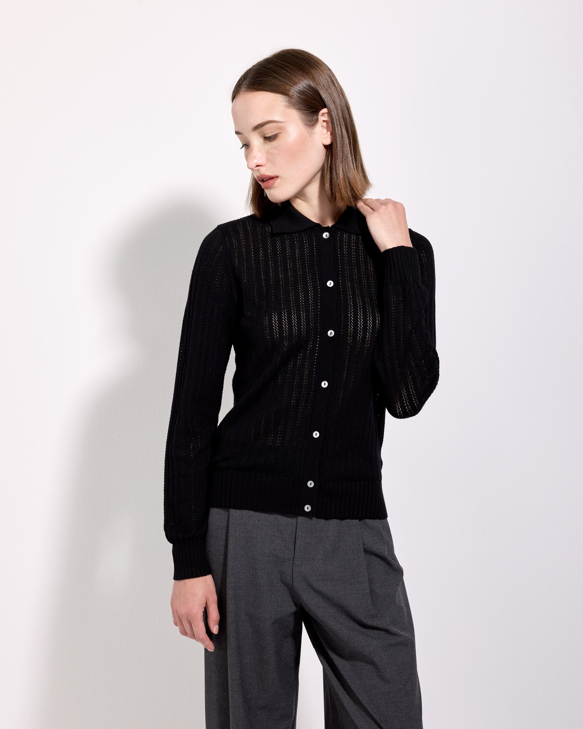 Camicia traforatino royal merino nero 