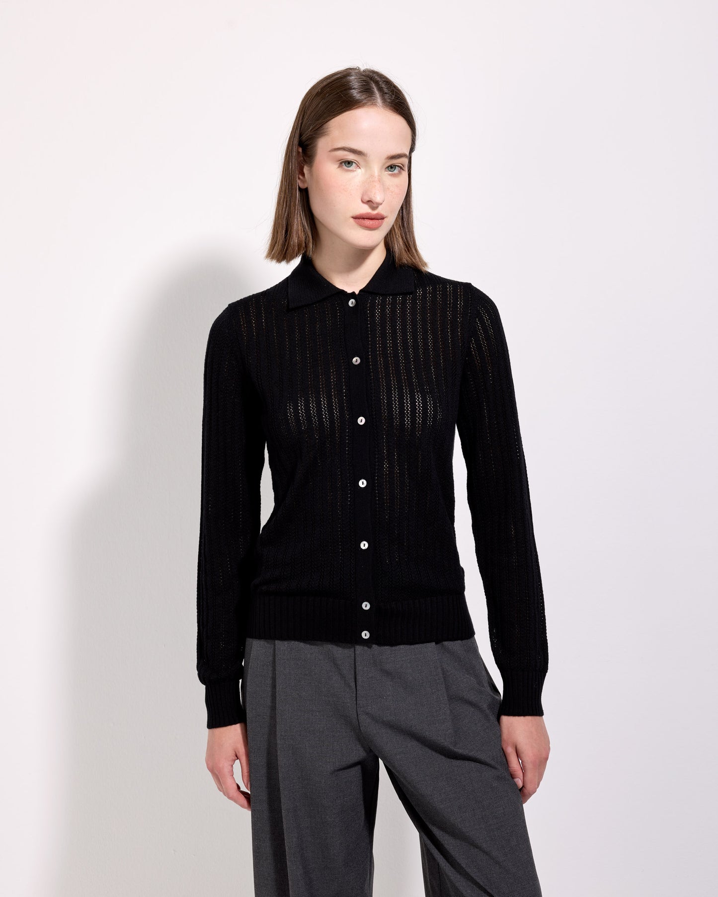 Camicia traforatino royal merino nero 