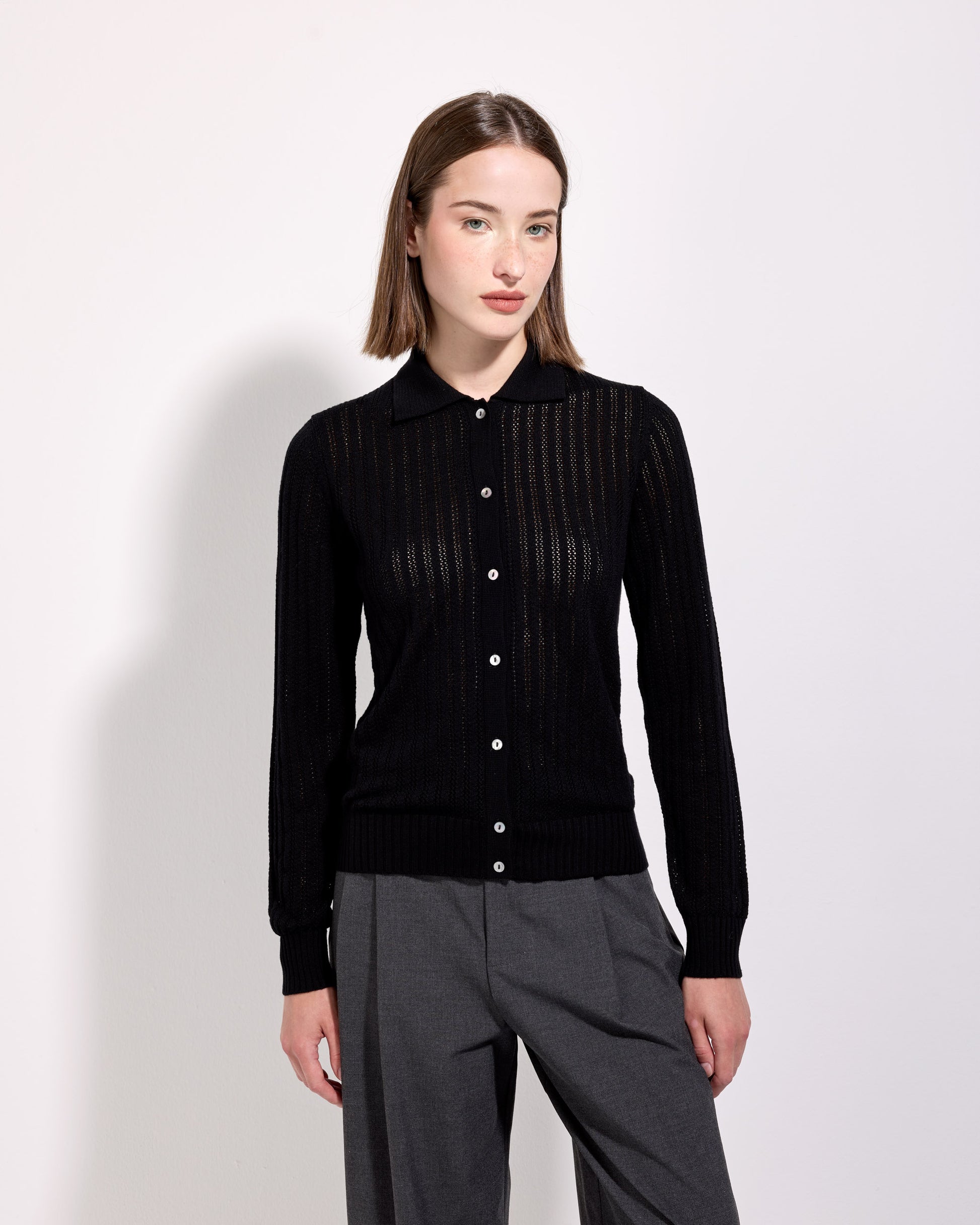 Camicia traforatino royal merino nero 