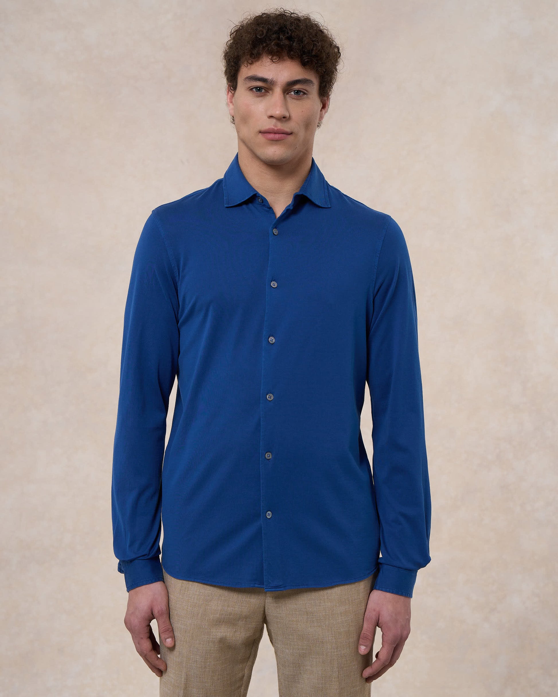 Camicia blu scuro in jersey di cotone 